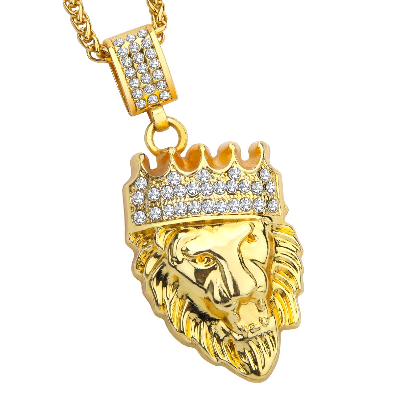 AHIER 18K Gold Plated Dollar Sign Hip Hop Chain Necklace for Men - 30 Inch Rotatable Lion Head Pendant | Perfect for Streetwear, Gifts & Hip Hop Fashion