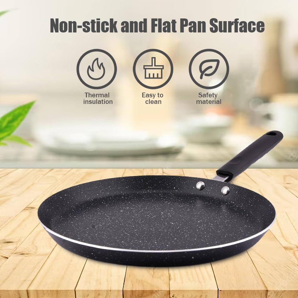 11 Inch Nonstick Crepe Pan with Scraper & Oil Brush - Perfect for Pancakes, Tortillas, Eggs, Omelettes & Grilling - Easy to Clean Griddle Pan for Home Cooking & Breakfast Making