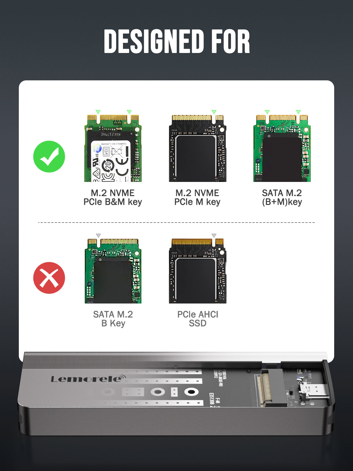 Lemorele SSD Enclosure Case - USB 3.0 External Hard Drive Box for 2.5