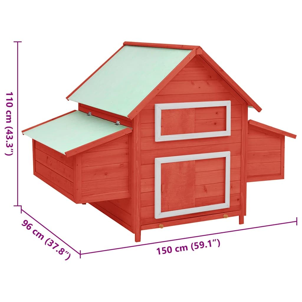 Premium Solid Firwood Chicken Coop with Front Window & Nesting Boxes - Easy to Clean, Weatherproof Roof, Red & White Design (59.8