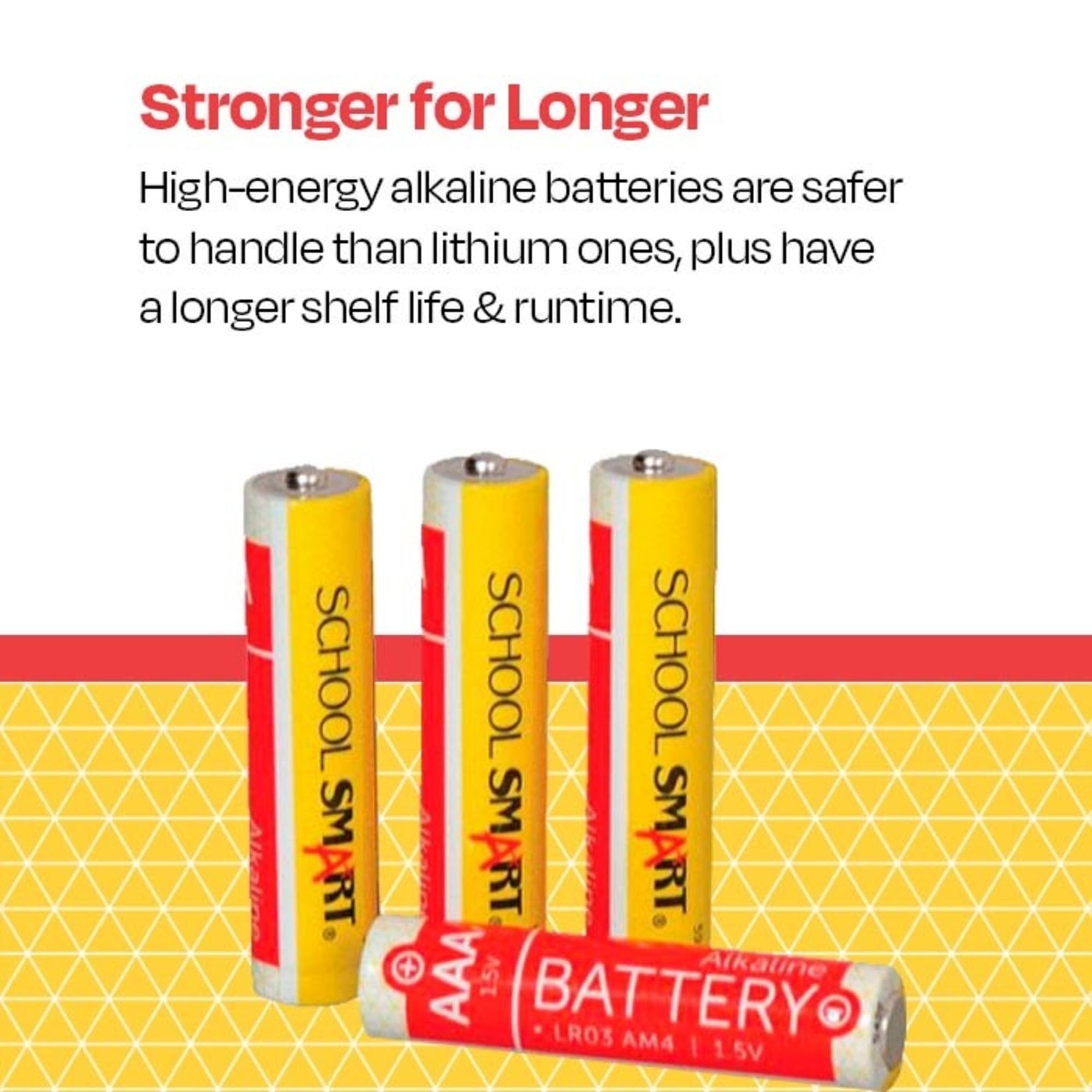 School Smart Alkaline AAA Batteries - 4 Pack | Long-Lasting Power for Toys, Remote Controls & Electronics | Reliable Performance for Home, Office & School Use