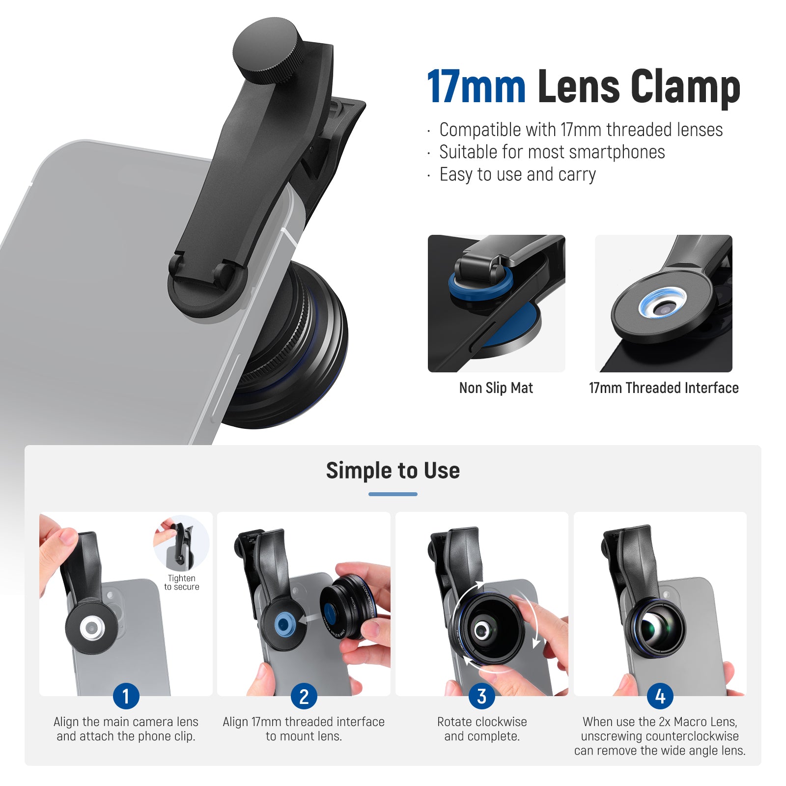 NEEWER LS 60 2-in-1 Wide Angle & Macro Phone Lens Kit - 0.45x Wide Angle & 2x Macro Lens for iPhone, Samsung, Android - Perfect for Travel, Food Photography, and Close-Up Shots