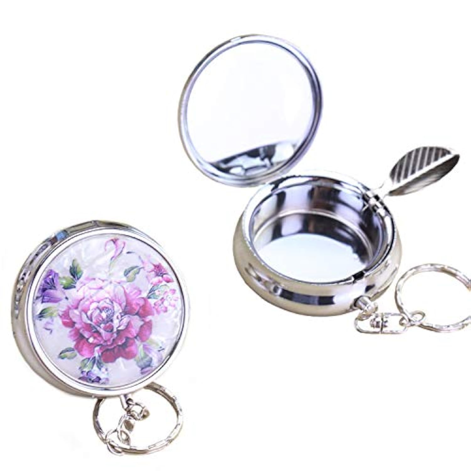 2-Pack Portable Pocket Ashtray & Car Cigarette Ashtray - Mini Stainless Steel Keychain Ashtray with Snuffer - Compact Travel Ash Holder for Outdoor, Camping, Hiking and Road Trips (Colorful Patterns)