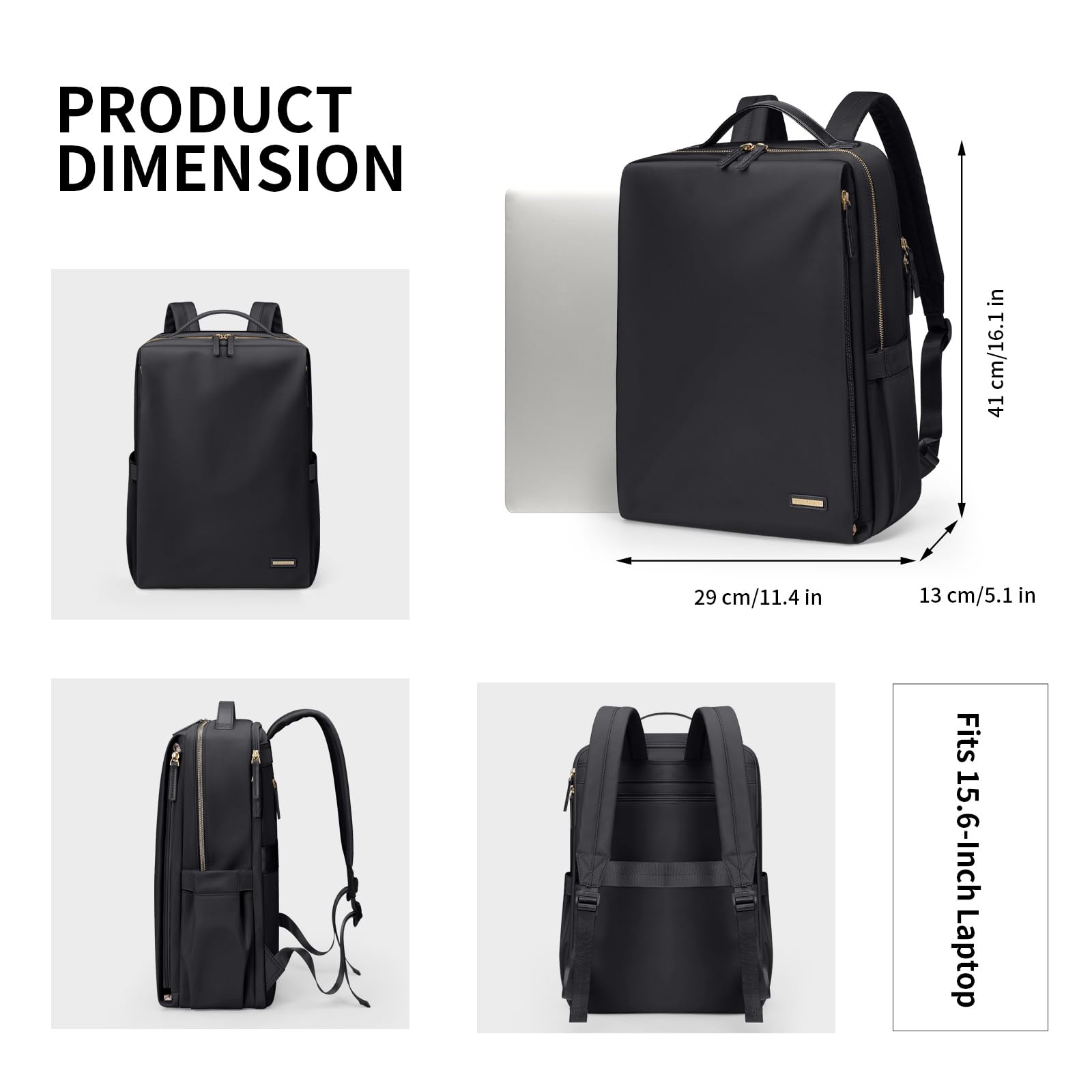 Stylish Women's Laptop Backpack - Airline Approved 15.6 Inch Notebook Bag for Work, College & Travel | Multi-Functional Casual Daypack with USB Charging Port | Perfect for Business Trips, Campus Life & Daily Commute (Black)