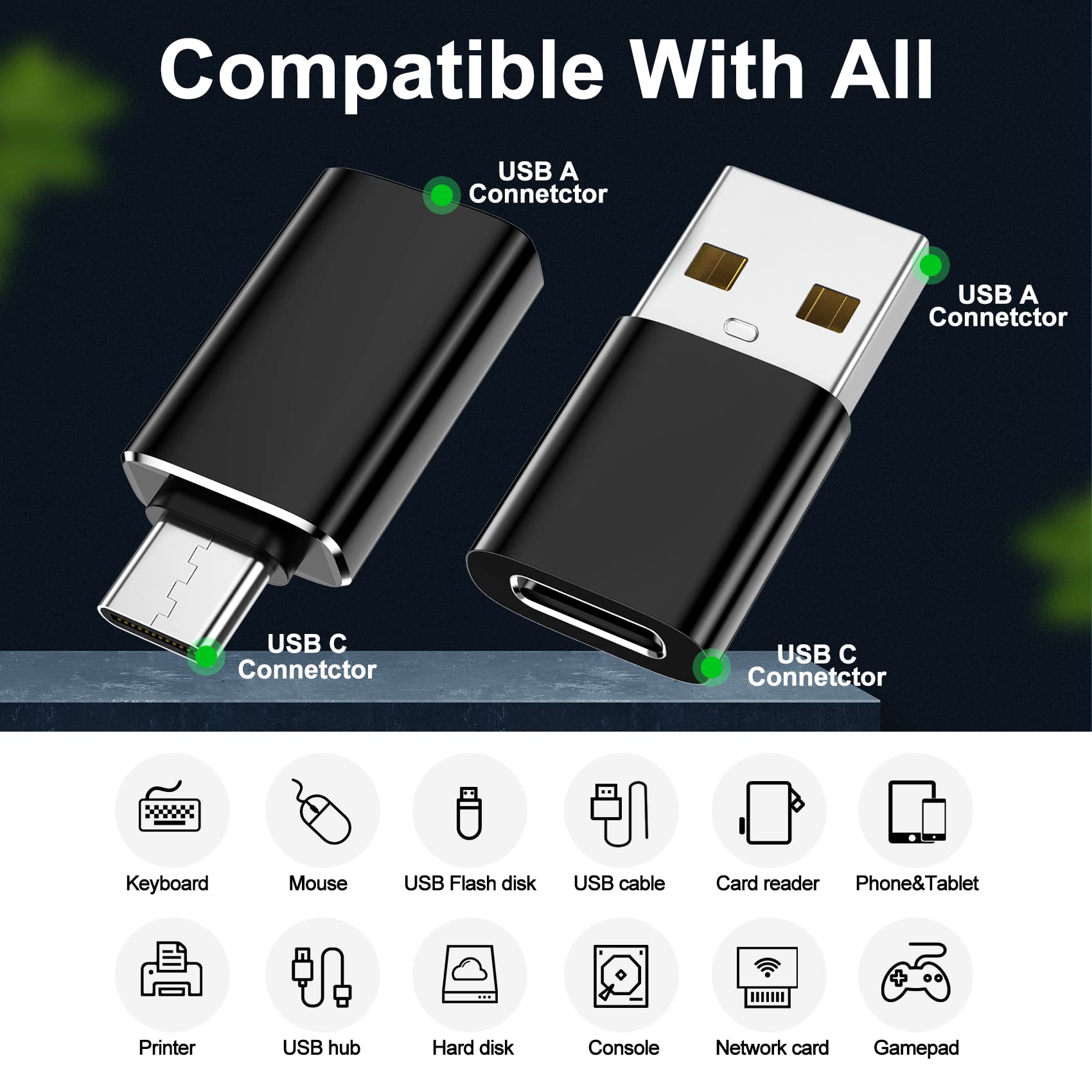 4-Pack USB C Adapter Set: [2x USB-C Female to USB-A Male] & [2x USB-C Male to USB 3.0 Female] OTG Converter for iPhone 15/14/13, Apple Watch Ultra 9, Samsung Galaxy S24 - Perfect for Charging, Data Transfer & Device Connectivity
