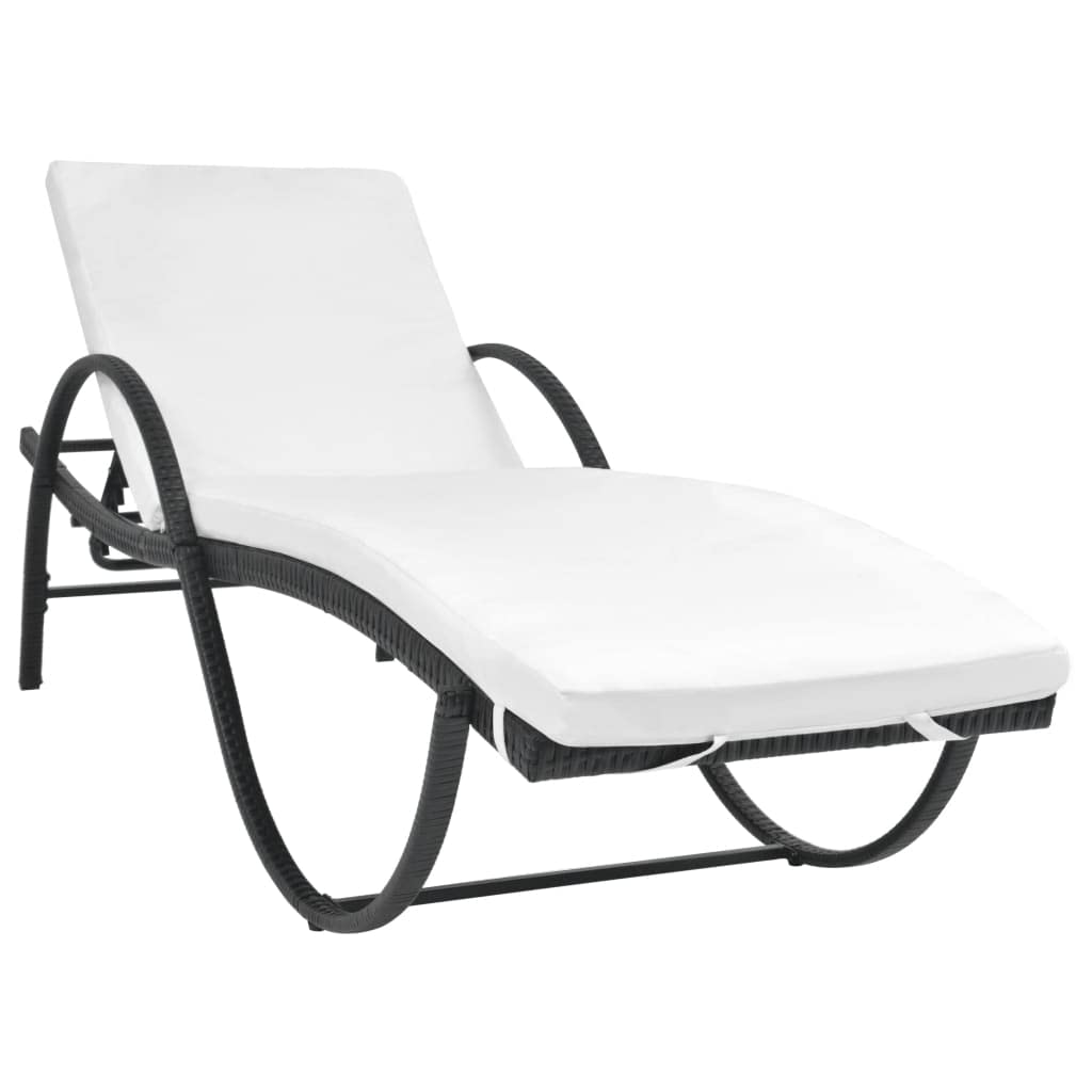 **Premium Outdoor Sun Lounger Chair - Adjustable Beach Lounge Chair with Cushion & Side Table - Durable Poly Rattan in Black - Perfect for Poolside, Balcony, Yard, Garden & Patio Relaxation**