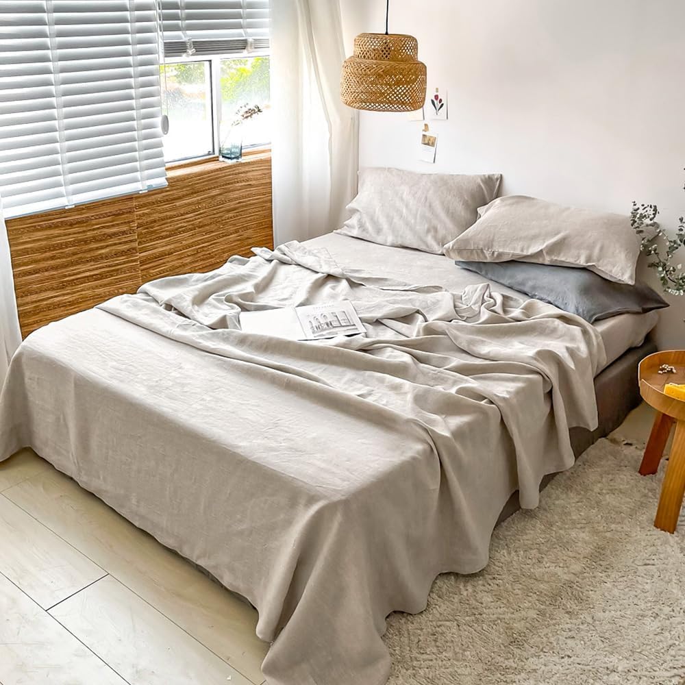 Premium 100% French Linen Sheet Set Twin Size - 3 Piece Natural Breathable Bedding for All Seasons | Soft, Durable & Hypoallergenic | Perfect for Hot Sleepers, Guest Rooms & Eco-Friendly Homes