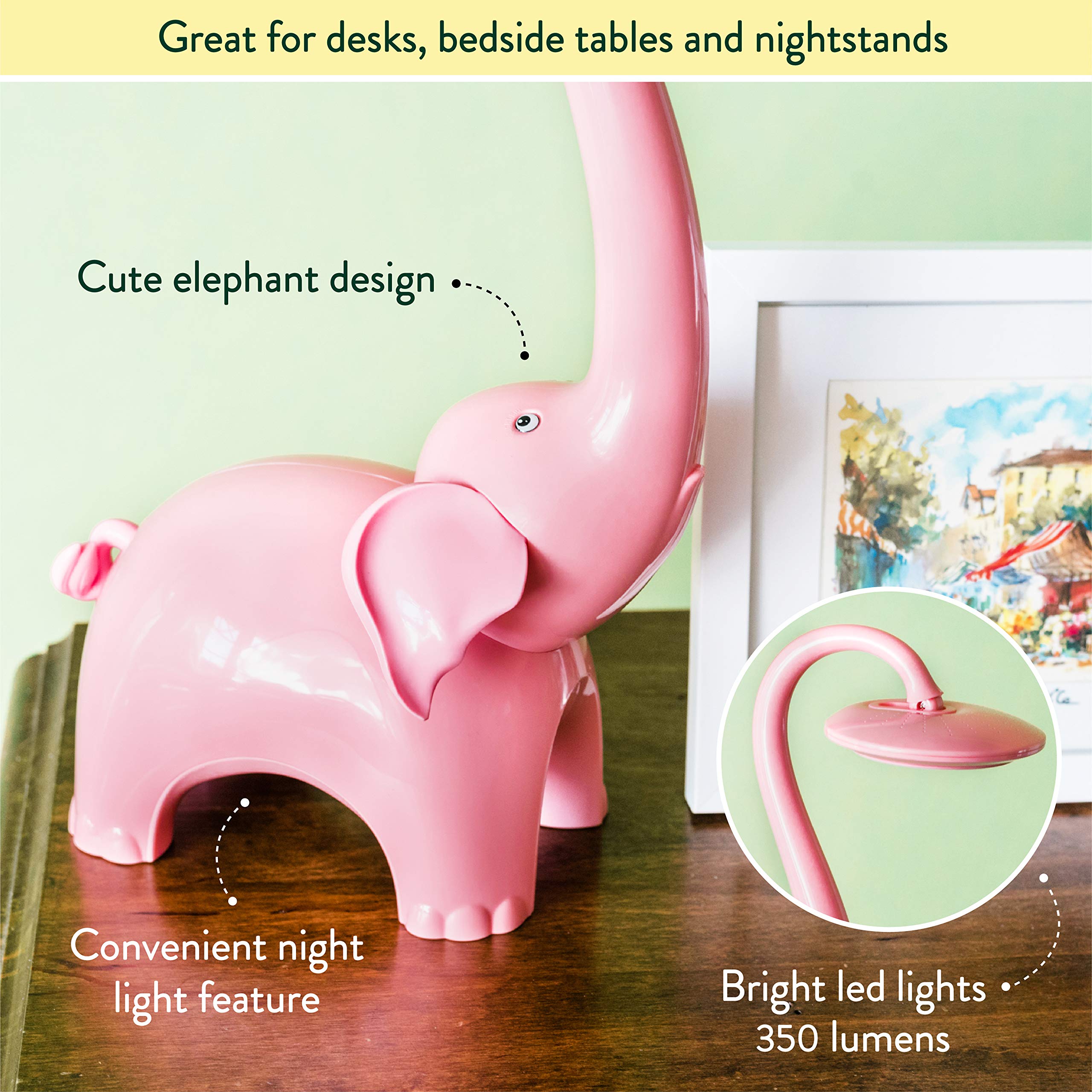 Elephant LED Desk Lamp with Touch Control - Safari Animal Night Light for Kids Room Decor, Nursery, Bedroom, Study & Reading