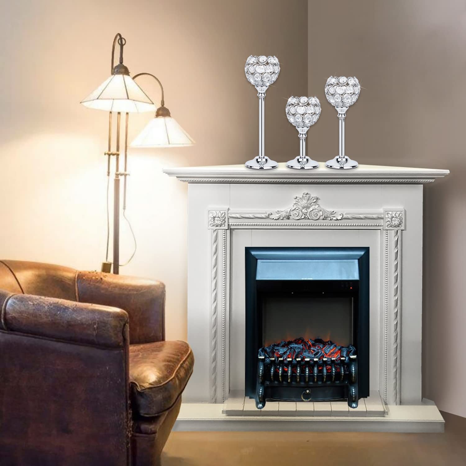 Elegant Silver Crystal Candle Holders Set of 3 - Candelabra for Wedding Decor, Dining Table Centerpiece, Bridal Shower & Coffee Table Decoration - Perfect for Romantic Dinners, Home Decor & Special Occasions