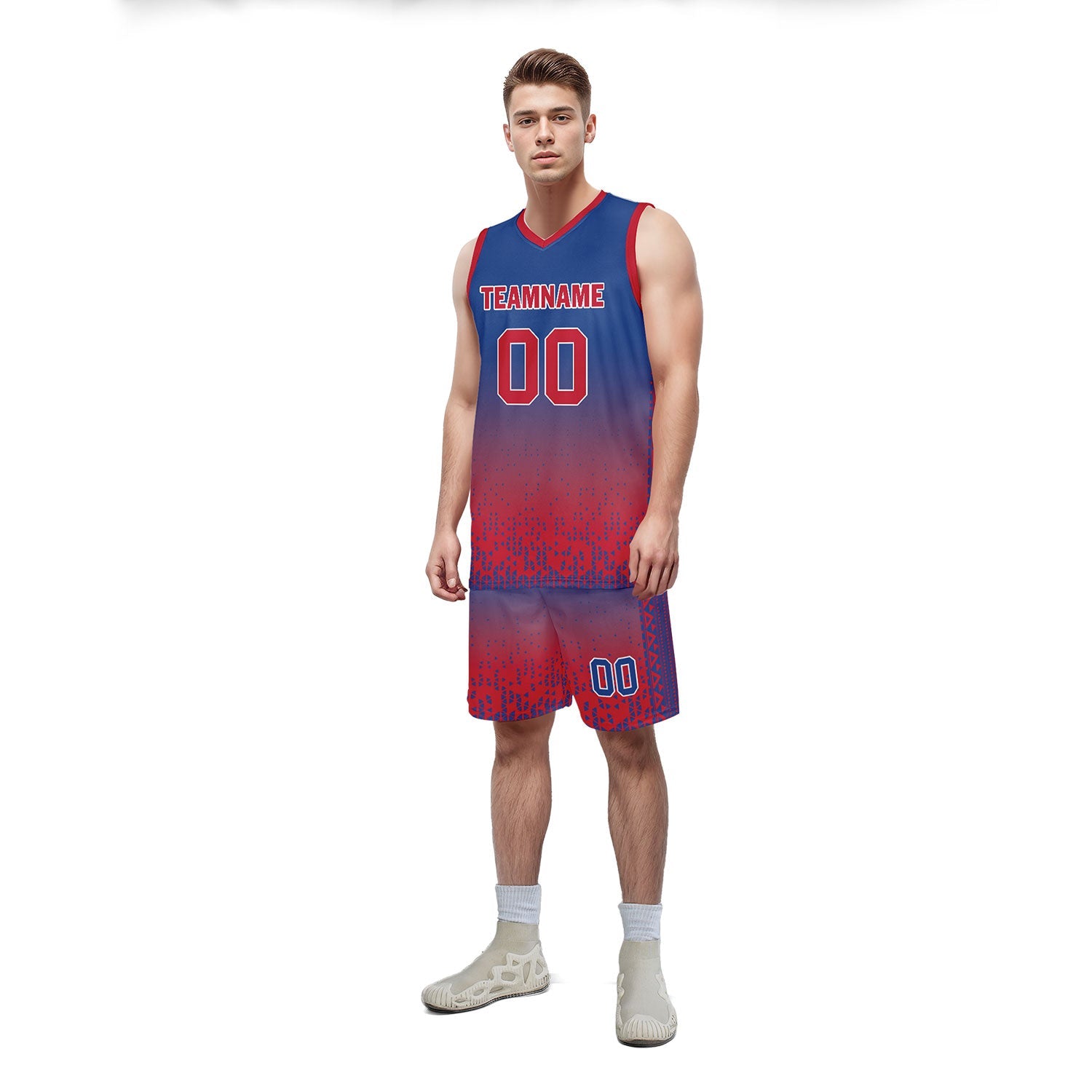 Custom Blue Red Fade Basketball Jersey - Breathable Sports Uniform for Men & Women - BBJ01 D020102 - Perfect for Games, Team Events & Fan Apparel