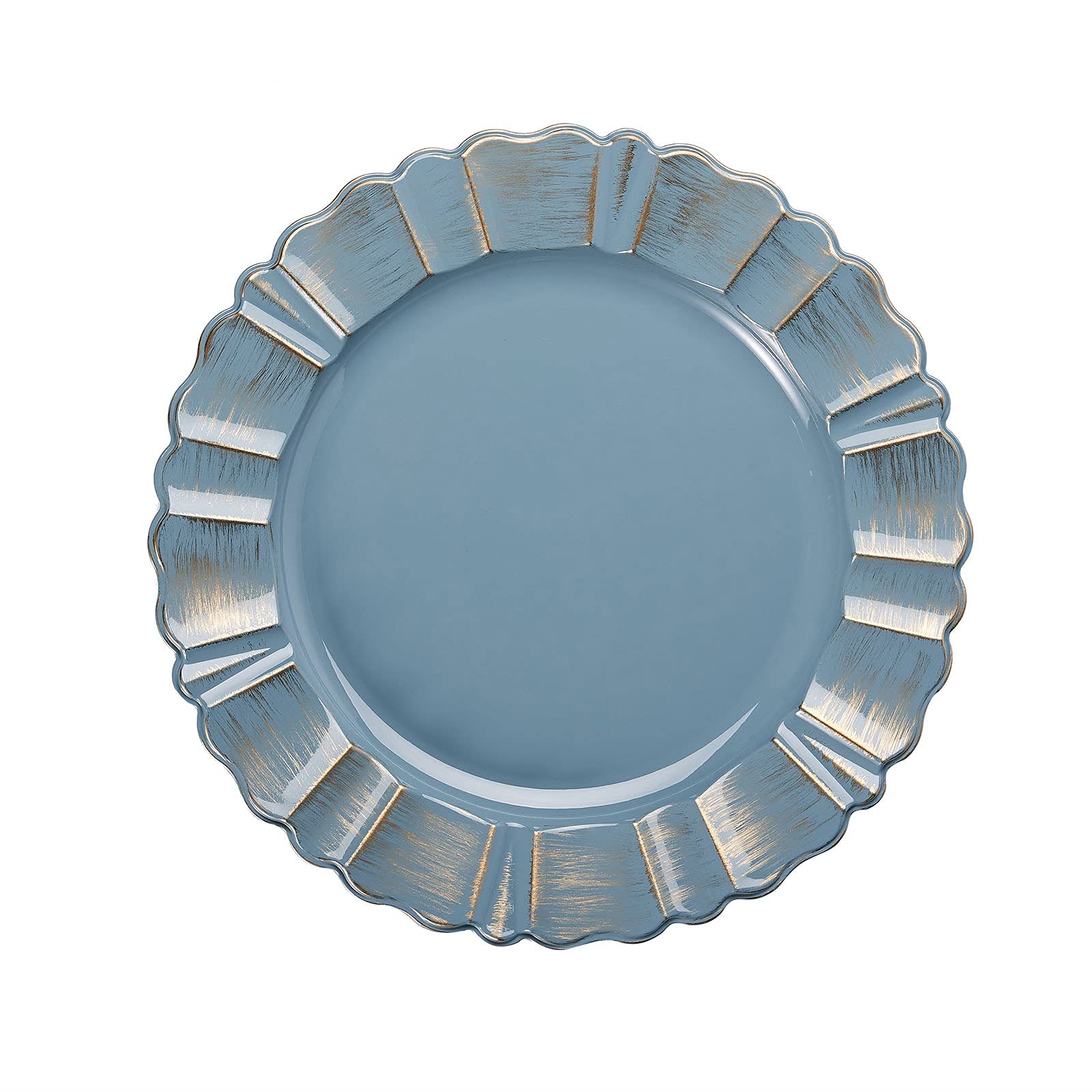 Set of 6 - 13 Inch Round Charger Plates with Wavy Scalloped Edge for Weddings, Parties & Formal Dining - Elegant Dusty Blue Tableware Decor
