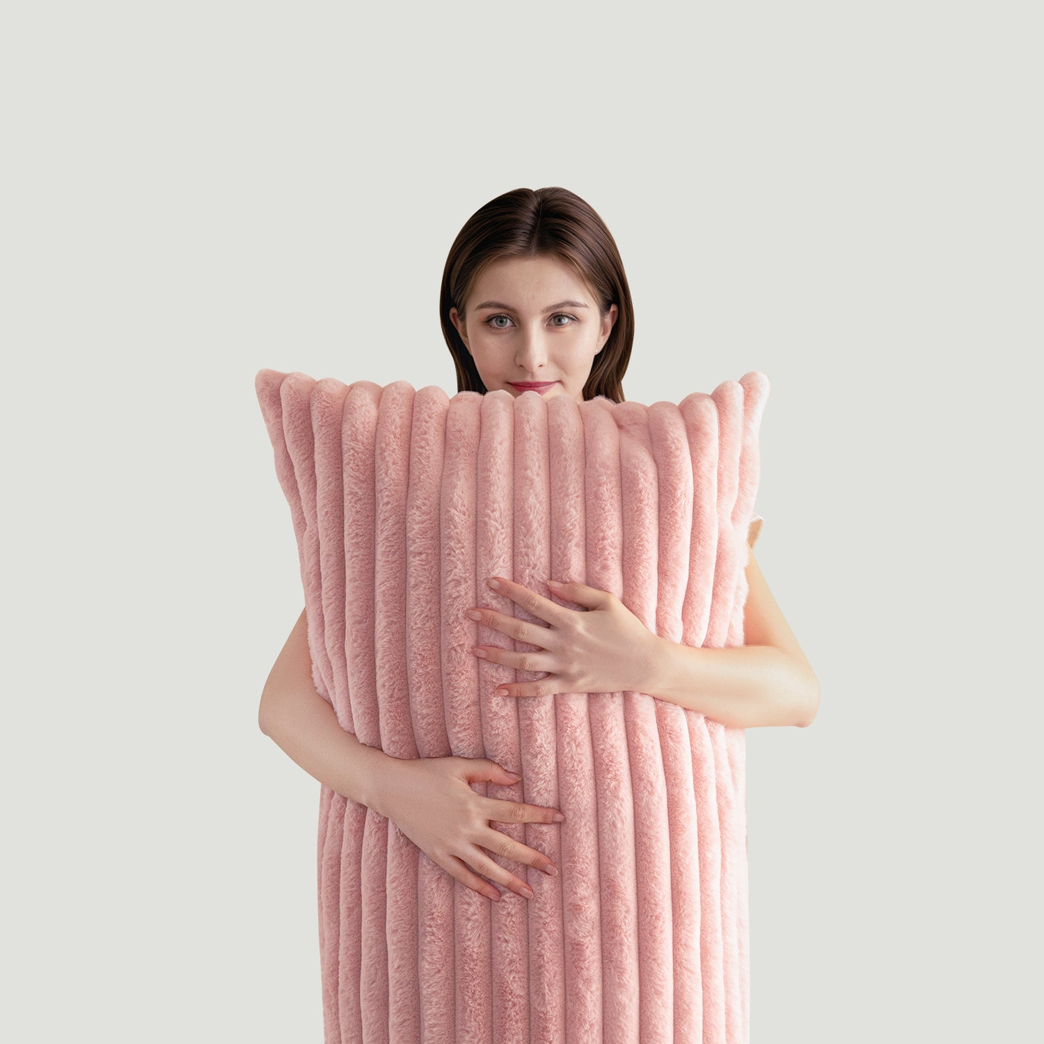 MAXYOYO Ultra Soft Striped Faux Fur Body Pillow - 20x54 Inch Long Hugging Pillow for Adults, Pink - Perfect for Side Sleepers, Pregnancy Support & Couch Lounging
