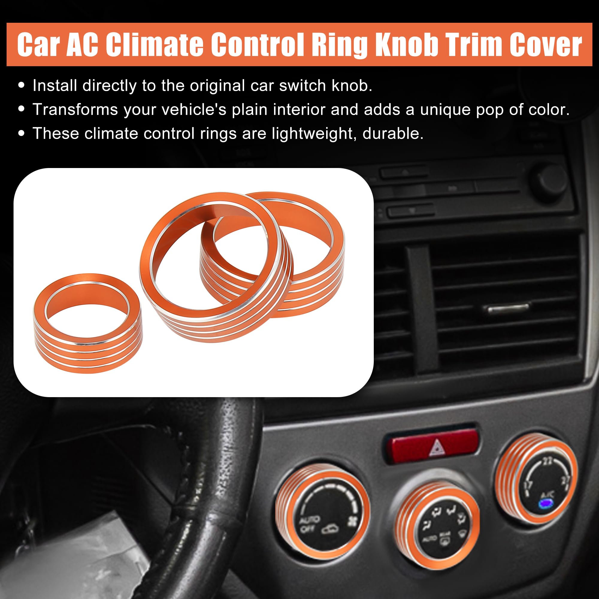X AUTOHAUX 3-Piece Orange Aluminum Alloy AC Climate Control Knob Cover for Subaru Forester XV Crosstrek Impreza 2019-2021 - Upgrade Your Car Interior with Stylish Air Conditioner Switch Decor (Perfect for Customization & Night Driving)