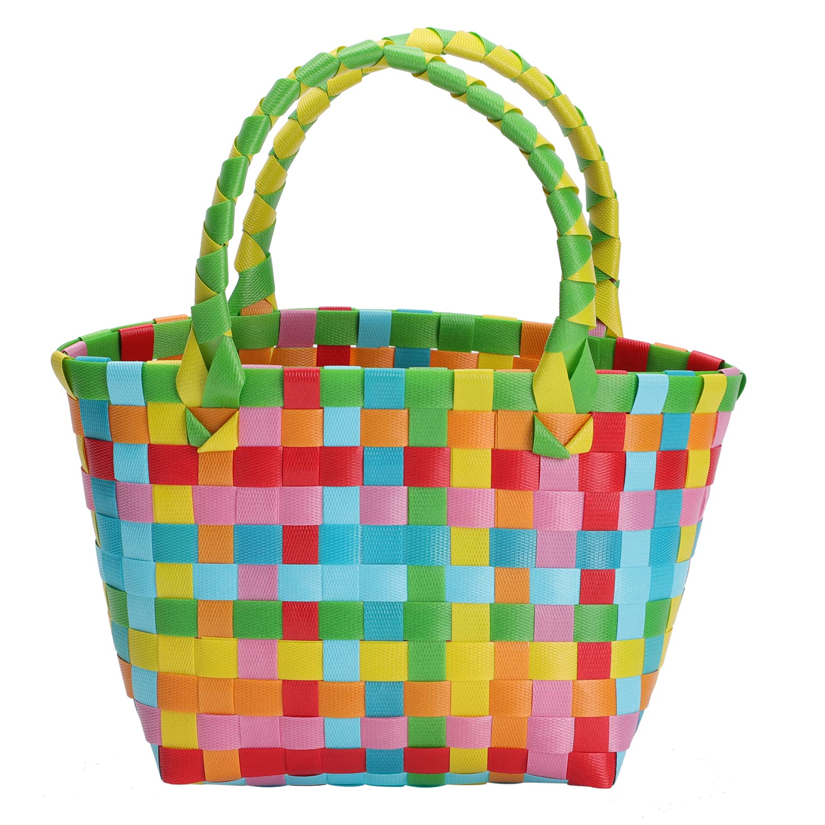 Eco-Friendly Rattan Woven Tote Bag - Handmade Braided Grocery Basket with Handle for Beach, Market Shopping & Storage | Summer Picnic, Travel, Home Decor (Green)