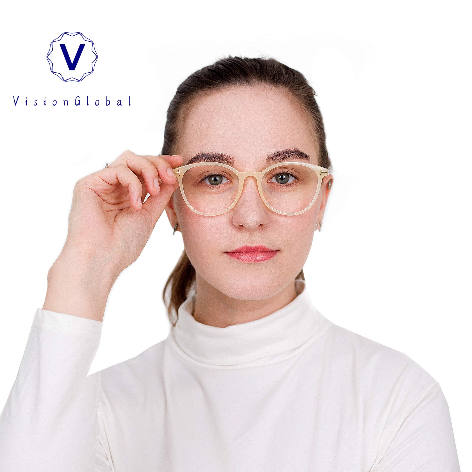 VisionGlobal Bifocal Reading Glasses with Blue Light Blocking - Stylish Retro Oval Computer Readers for Men & Women - Perfect for Office Work, Reading & Screen Time