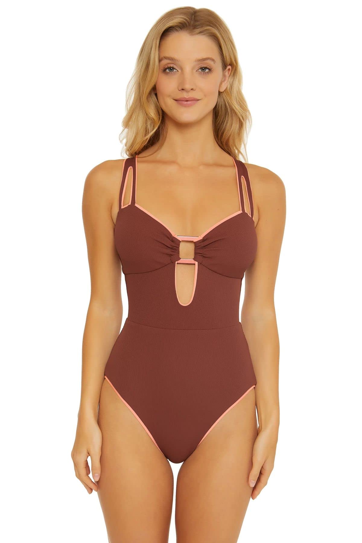 Modern Edge Rib Kylam High Leg One-Piece Swimsuit - Sexy Coconut Print Bathing Suit for Women, Perfect for Beach Vacation, Pool Party & Summer Getaways