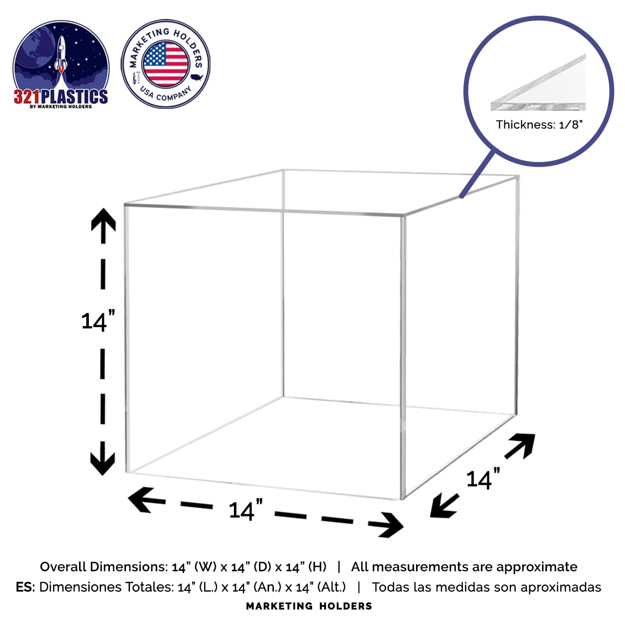 14 Inch Clear Acrylic Display Riser Box - Open Side Design, No Lid, Hollow & Versatile - Perfect for Retail Merchandise Display, Product Storage & Showcase Platforms - Ideal for Store Shelves, Countertops & Trade Show Displays