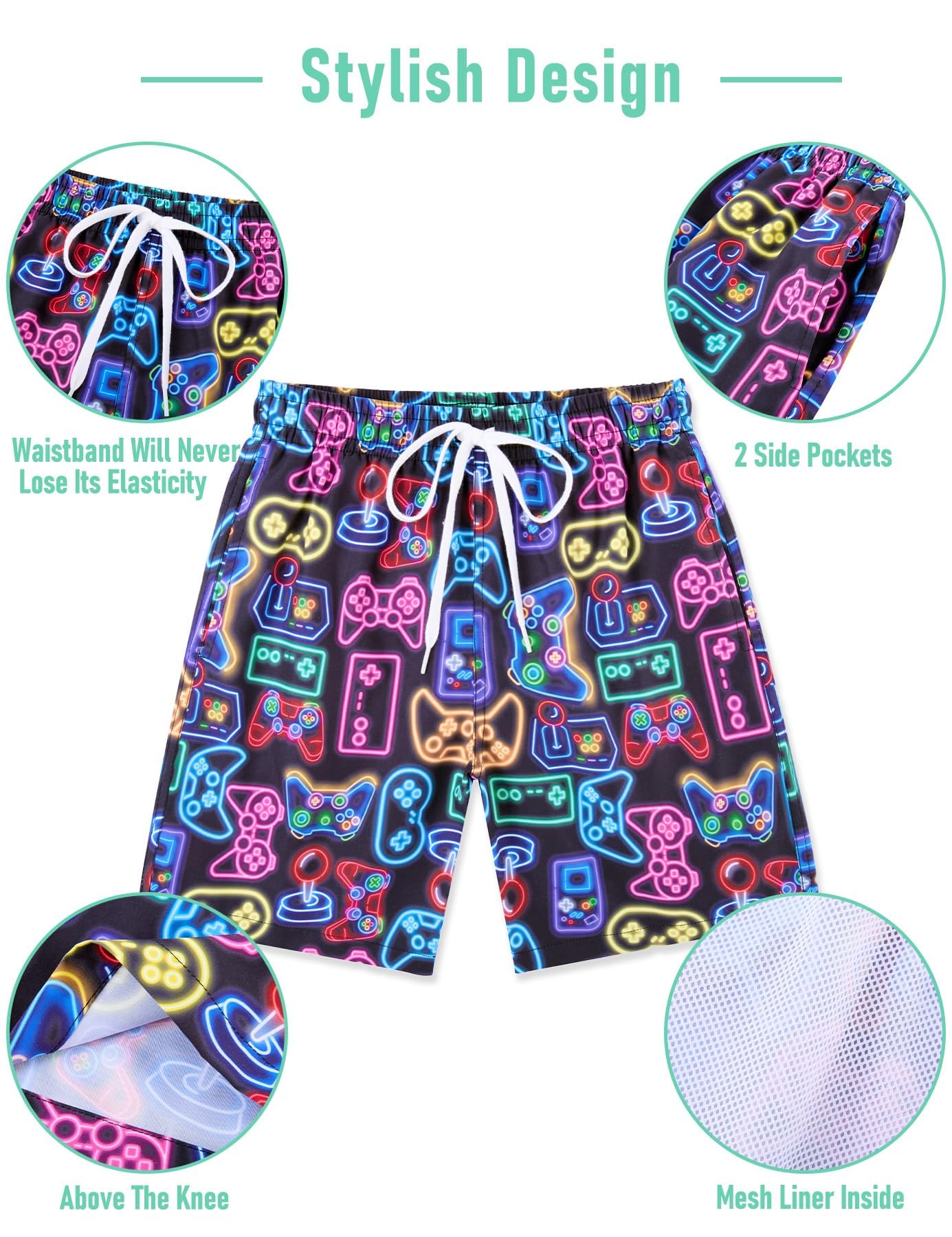 BFUSTYLE Boys' Quick-Dry Swim Trunks with Mesh Lining - Water Resistant Swim Shorts for Kids Ages 5-14 - Perfect for Beach, Pool & Summer Water Activities