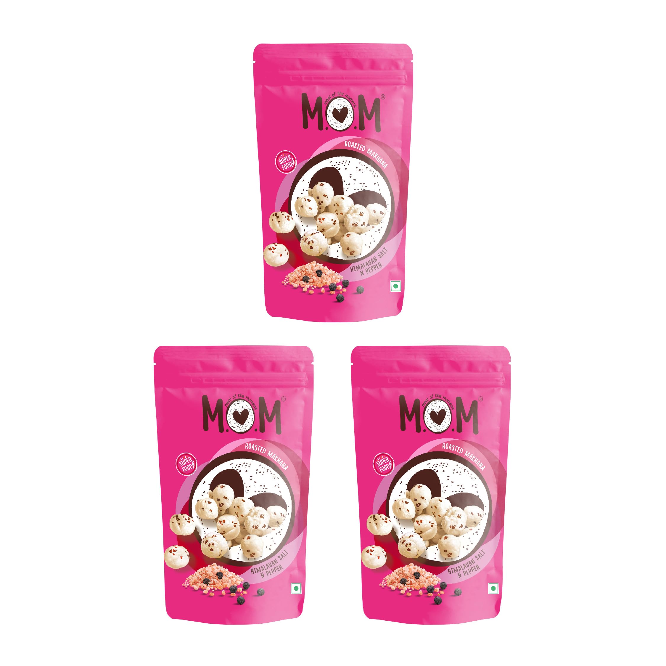 Organic Himalayan Salt & Pepper Roasted Makhana (Fox Nuts) - 3 Pack (65g Each) | Gluten-Free, Vegan Snack | Perfect for Keto Diet, Weight Loss & Healthy Munching
