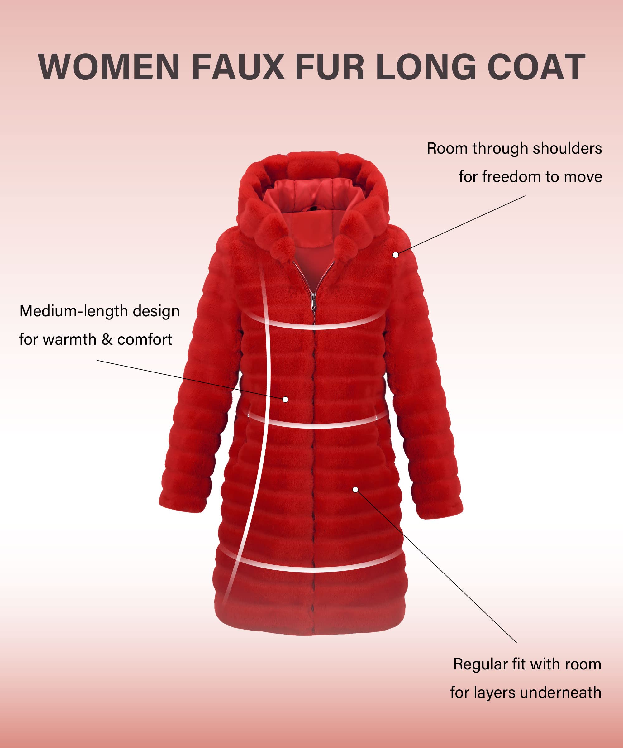 RISISSIDA Women's Long Faux Fur Coat - Fuzzy Winter Jacket with Hood, Warm Overcoat for Fall & Winter | Perfect for Cold Weather, Outdoor Activities & Fashion Layering