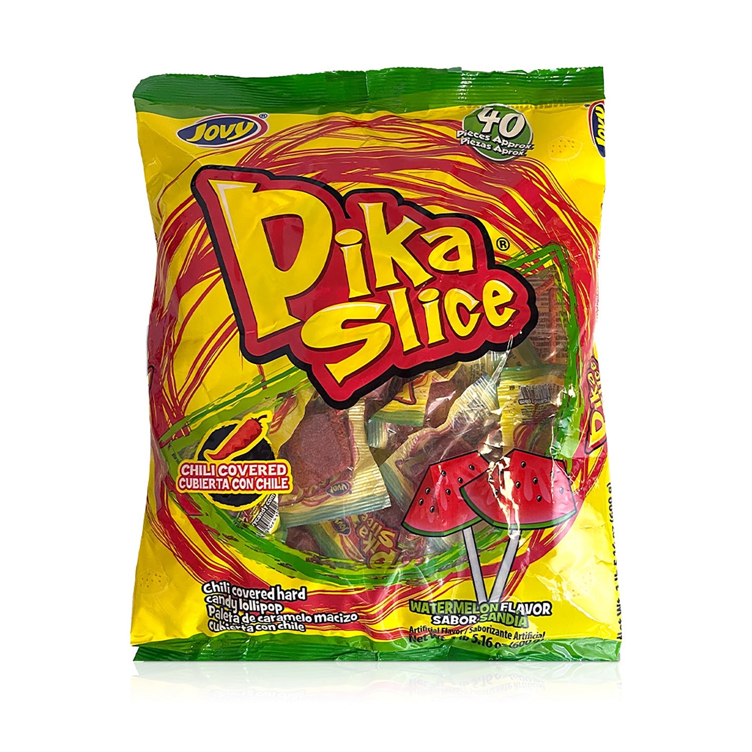 Jovy Pika Slice Sandia Watermelon Candy - 40ct Resealable Bag | Sweet & Sour Gummy Treats for Kids, Parties & Movie Nights
