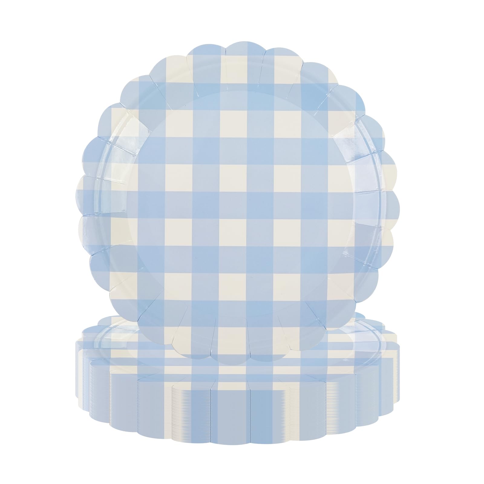 50PCS Light Blue Scalloped Paper Plates - 7 Inch Striped Disposable Dessert Plates for Cake, Salad, Fruit | Elegant Party Supplies for Birthday, Baby Shower, Wedding & Special Events | Perfect for Indoor/Outdoor Gatherings & Festive Celebrations