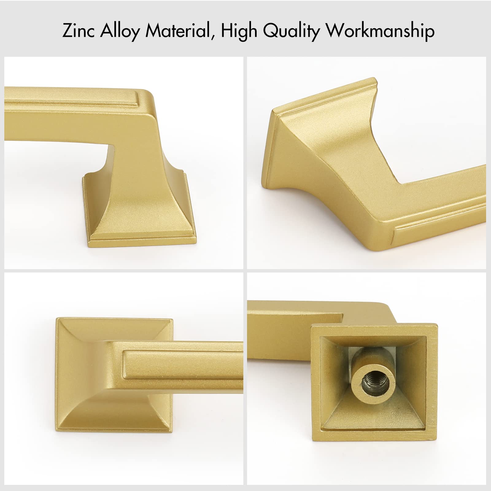 10 Pack Gold Cabinet Handles - 3 Inch Hole Center Modern Square Drawer Pulls for Kitchen, Bathroom, Bedroom - Durable Zinc Alloy Hardware for Dressers & Cabinets - Easy DIY Installation & Home Upgrade