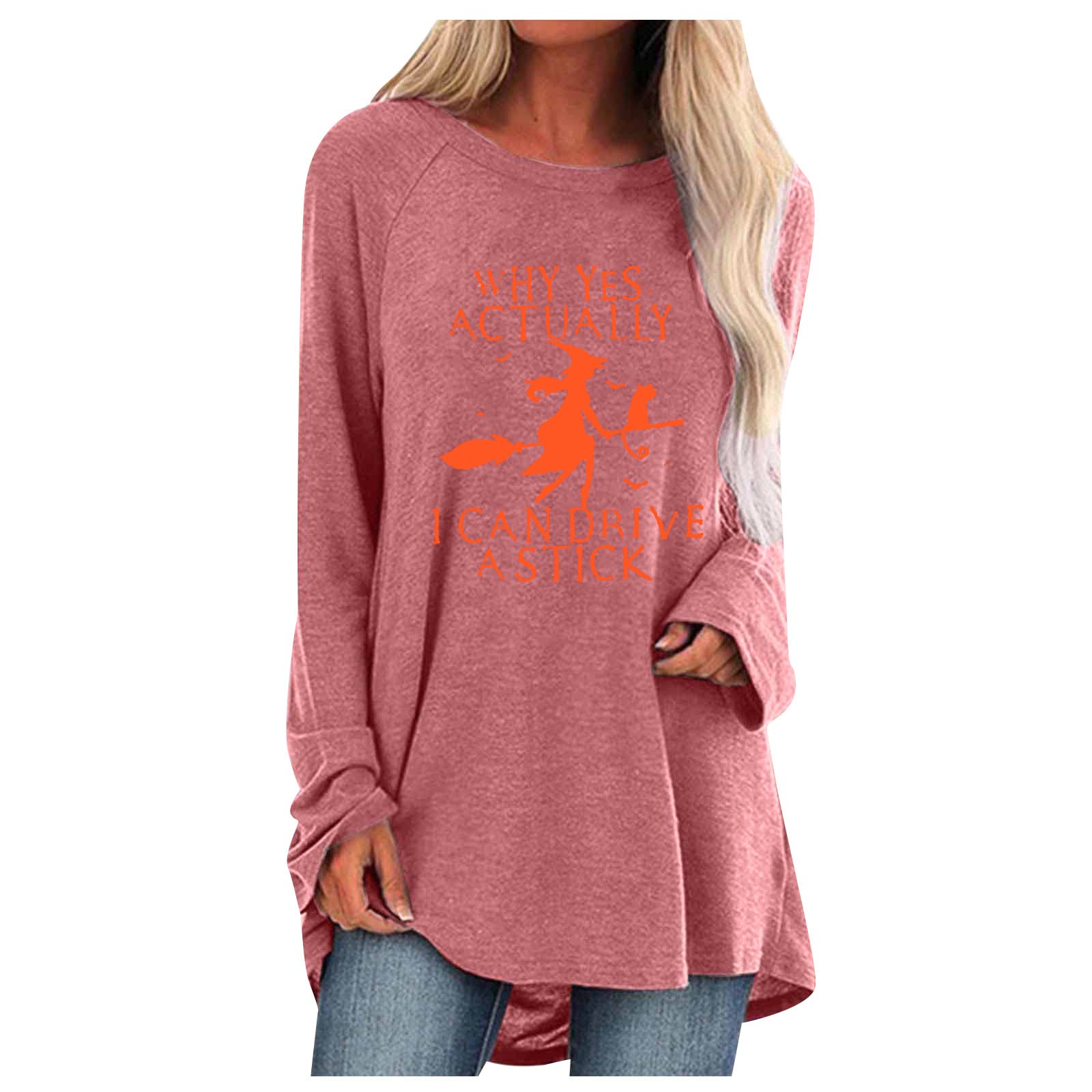 Women's Printed Long Sleeve Round Neck Tops - Comfortable Gym & Casual Blouses - Fashion 2022 Pink Floral Dress Tops for Workout, Office & Everyday Wear
