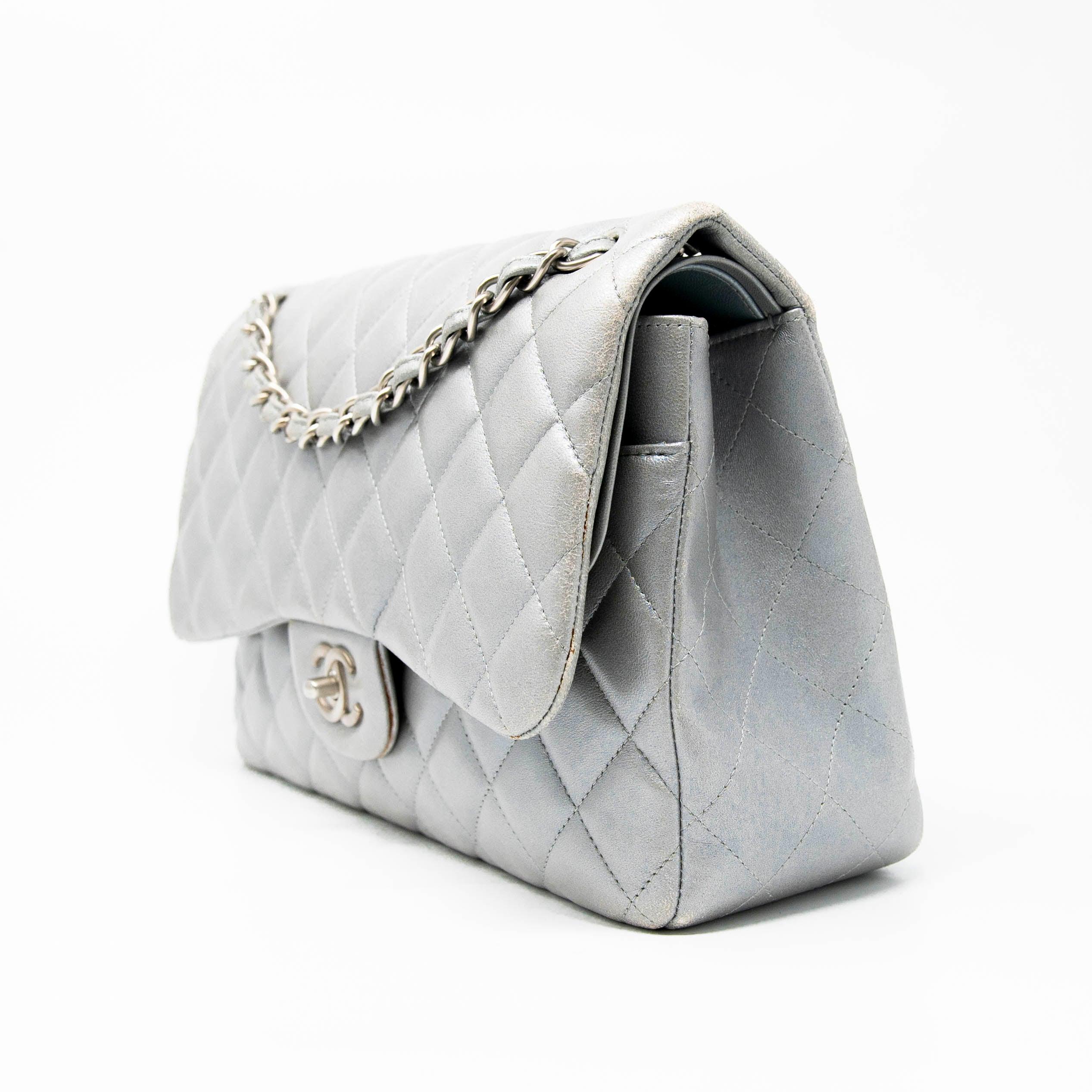 Chanel Silver Jumbo Classic Flap Bag - Luxury Designer Handbag for Women | Perfect for Evening Parties, Work & Special Occasions
