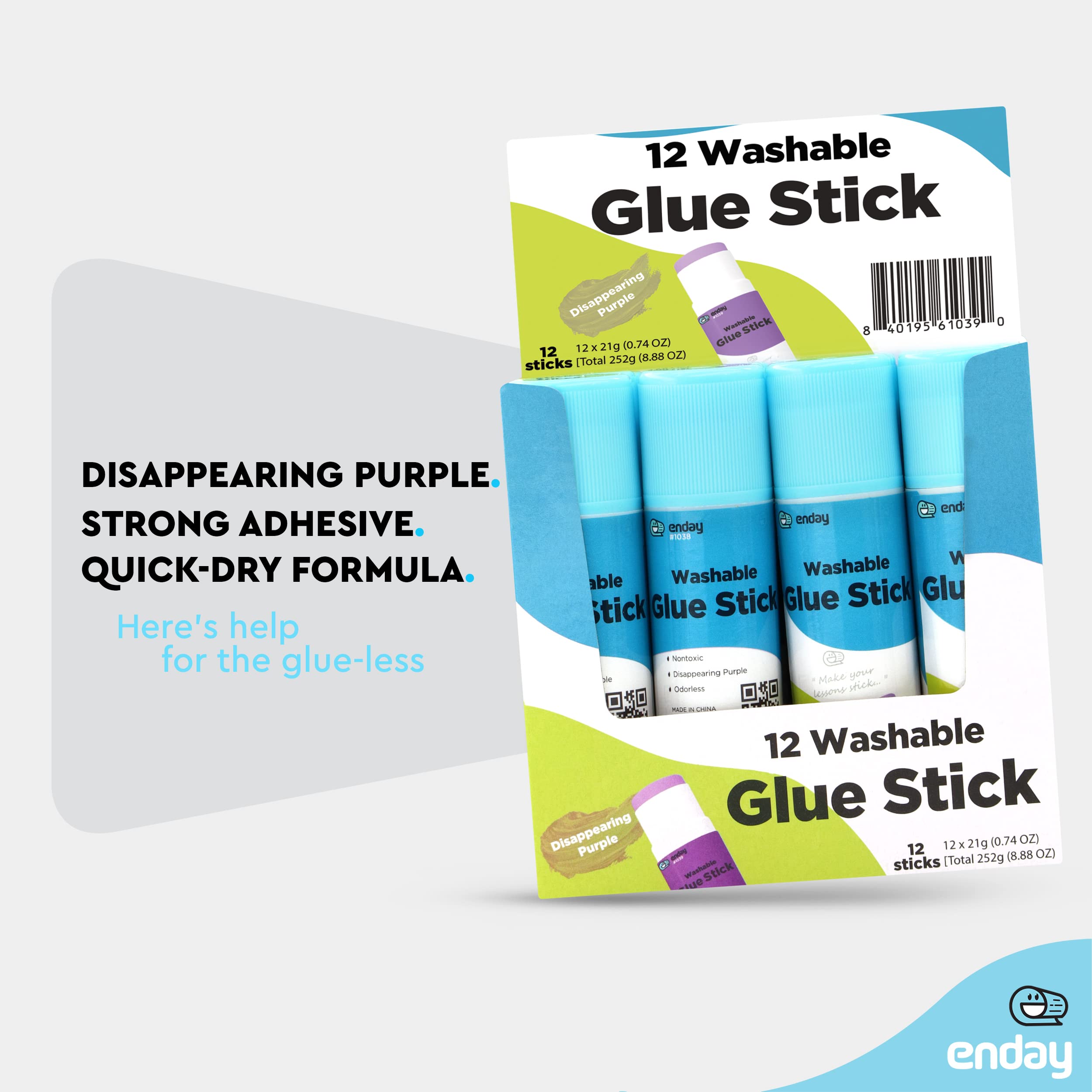Enday Washable Disappearing Purple Glue Sticks for Kids - Non-Toxic School Supplies, 7oz (12 Pack) for Classroom, Office & Home Crafts | Perfect for Art Projects, Scrapbooking & DIY Activities