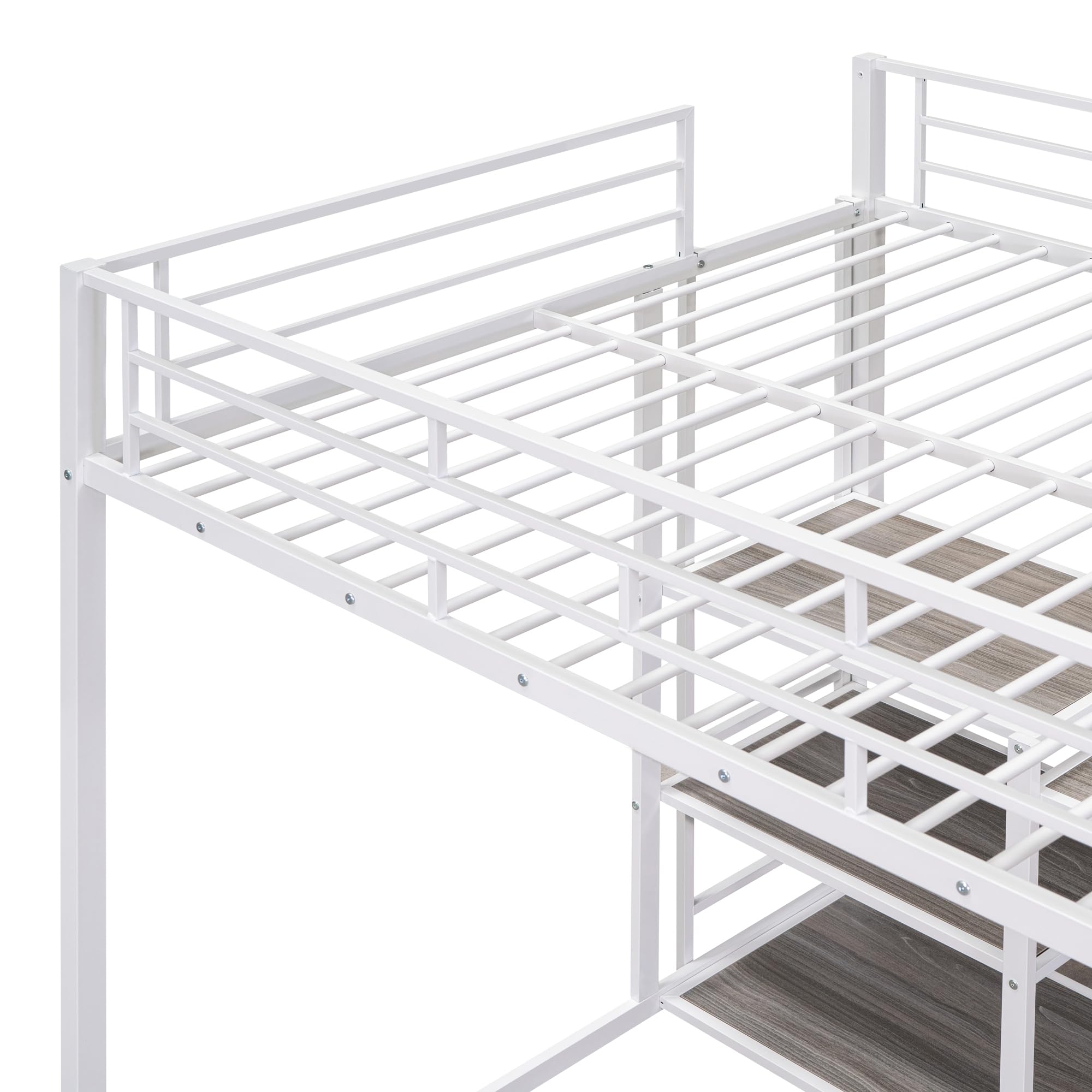 Full Size Loft Bed with Study Desk & Storage - Sturdy Metal Frame, Built-in Whiteboard & Ladder - Space-Saving Solution for Small Rooms, Dorms & Apartments (White)