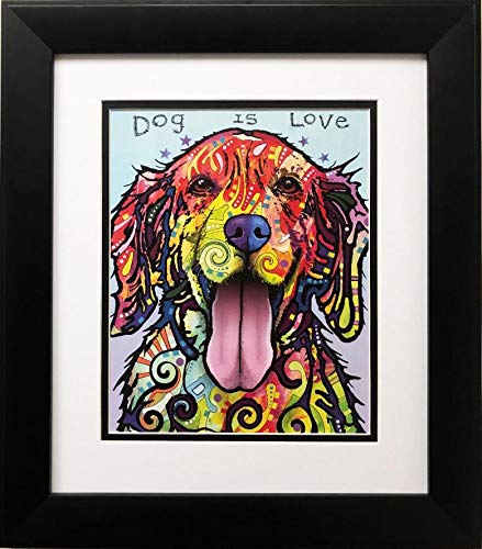 Dean Russo Dog is Love Framed Pop Art Print - 16.5x14.5 Inch Wall Decor for Living Room, Bedroom & Office - Unique Gift for Dog Lovers