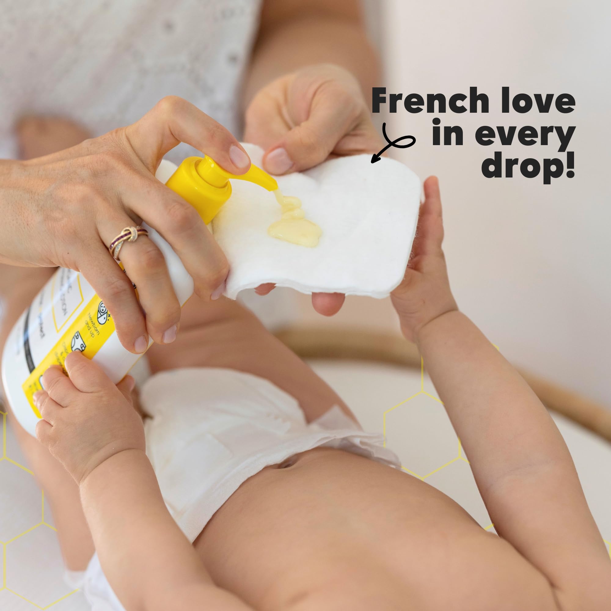 Premium French Diapering Gift Set - Organic Diaper Lotion (8 oz), Travel-Size Baby Liniment (2 oz), Diaper Balm (1 oz) & 50 Cotton Pads | Gentle Newborn Care for Sensitive Skin | Perfect Baby Shower Gift & Travel Essentials