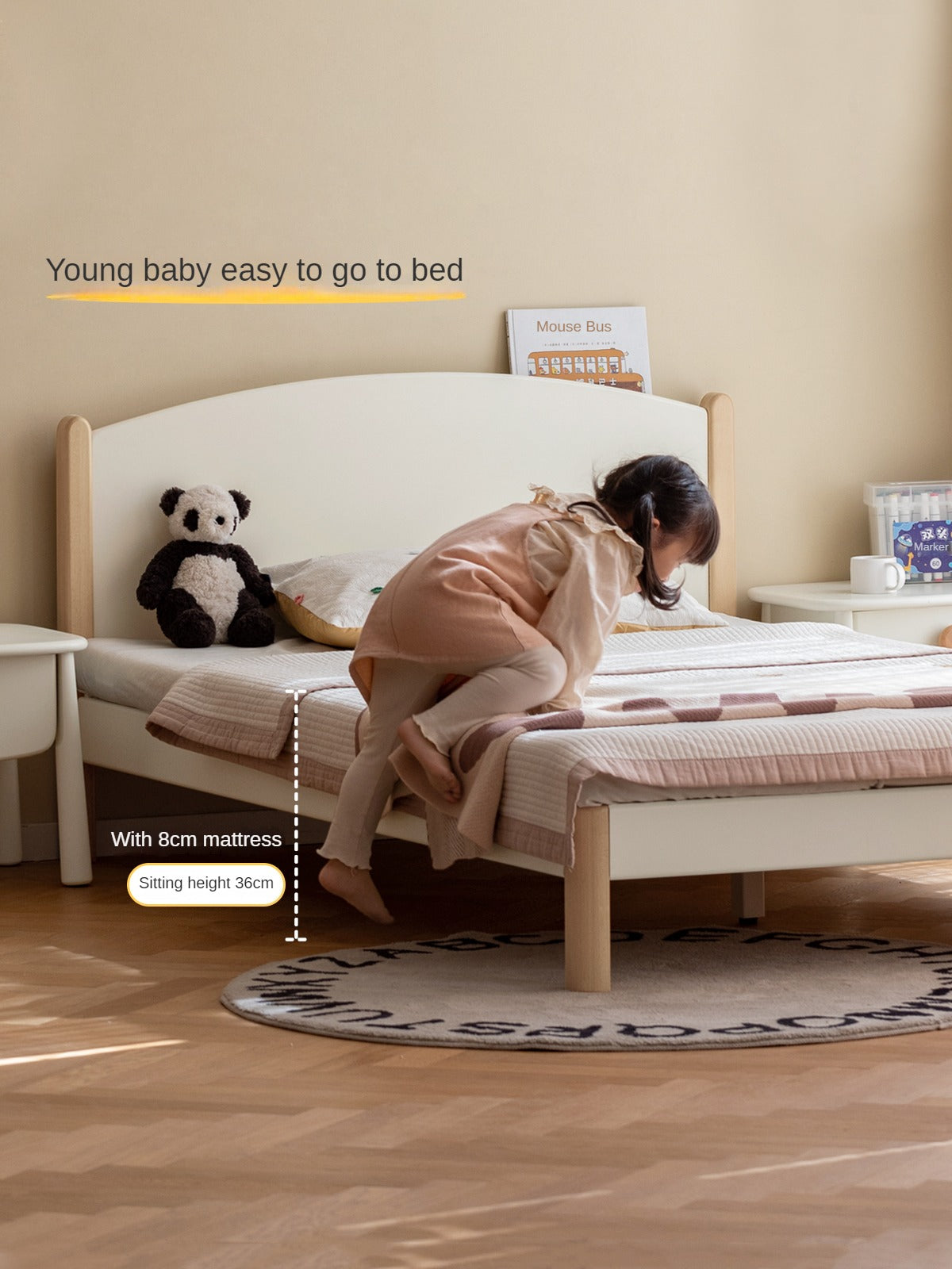 Solid Poplar Wood Kids Bed Frame - White - Durable & Safe for Toddler & Children's Bedroom, Nursery, or Guest Room