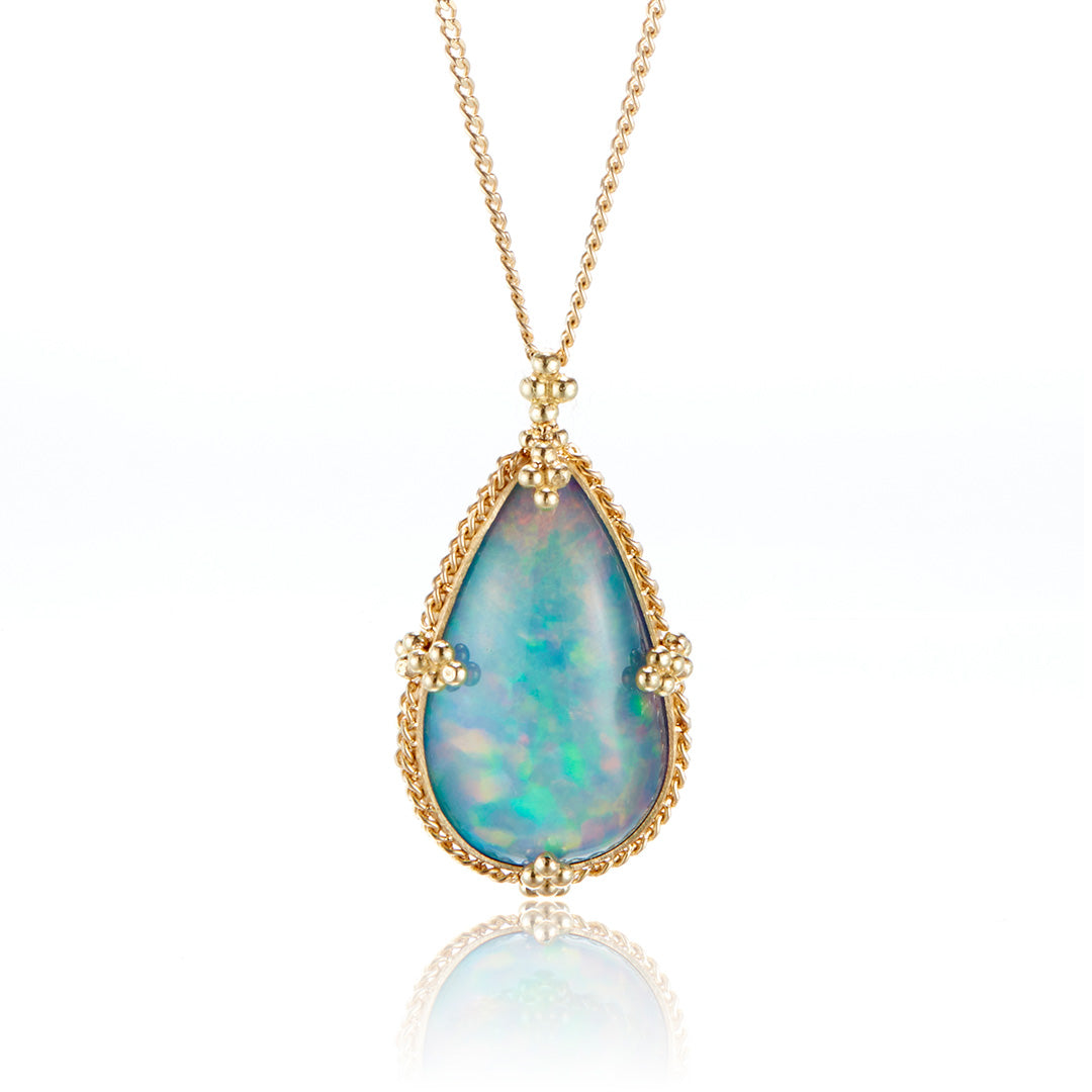 Exquisite Teardrop Ethiopian Opal Pendant Necklace - 925 Sterling Silver Handmade Jewelry for Women, Perfect for Weddings, Parties & Special Occasions