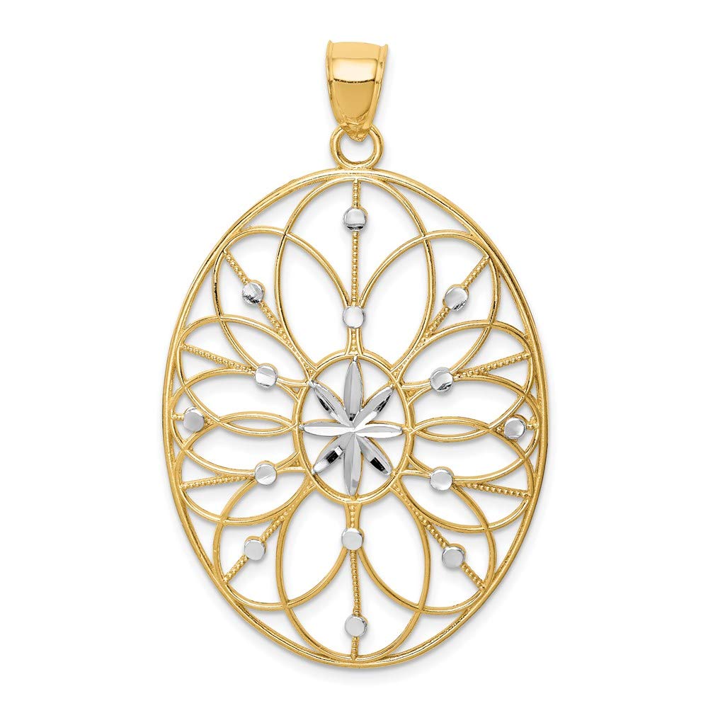 The Black Bow 14k Yellow Gold & White Rhodium Oval Filigree Pendant, 30mm - Perfect for Elegant Occasions & Gift Giving