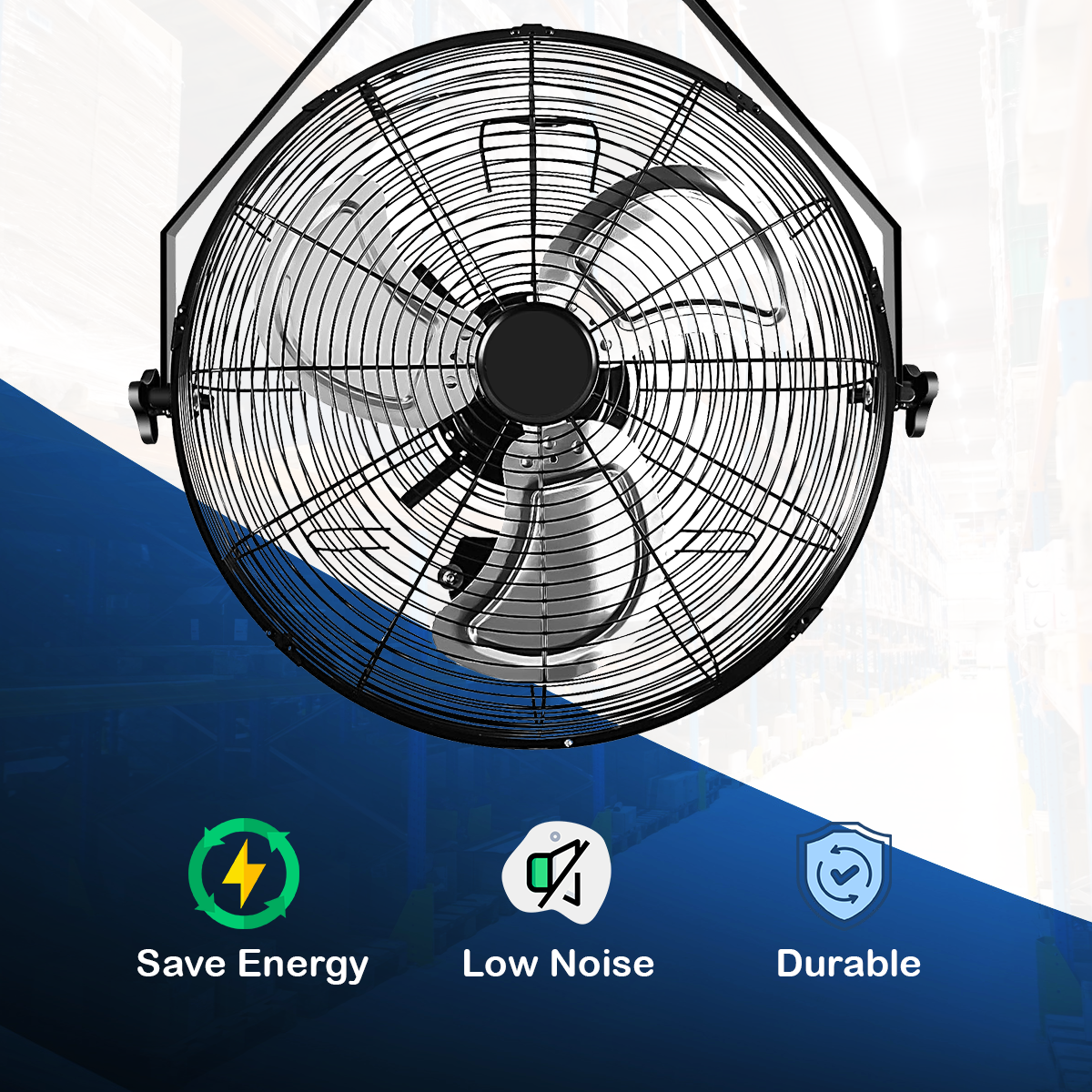 18 Inch Black Industrial Wall Mount Fan - 3 Speed High Velocity Metal Fan for Indoor & Outdoor Commercial Ventilation | Perfect for Warehouses, Garages, Workshops & Restaurants