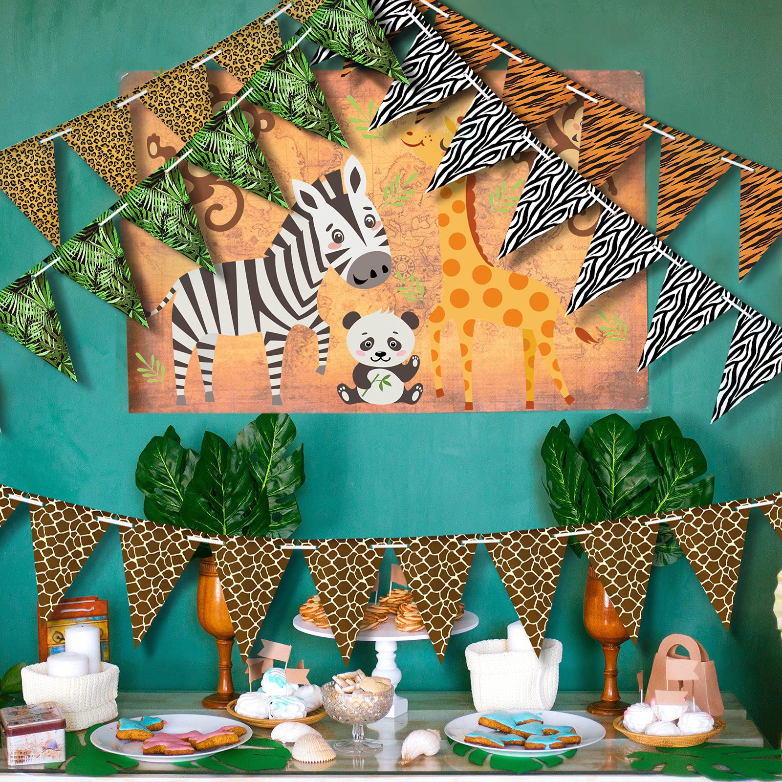 5-Piece Jungle Safari Wild Animal Print Banner Set - Animal Theme Party Decorations for Birthday, Baby Shower & Zoo Parties - Perfect for Jungle-Themed Events and Kids Room Decor