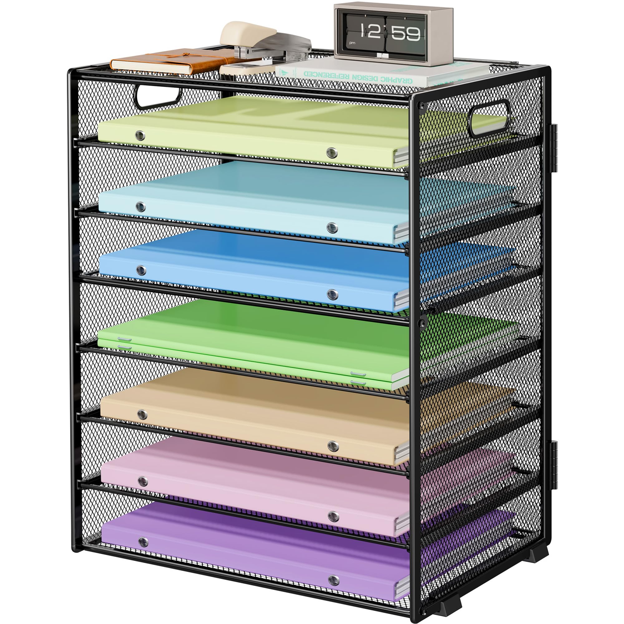 8-Tier Metal Mesh Desk File Organizer with Handle - Large Capacity Paper Letter Tray & Document Sorter for Office, Home or School - Black | Perfect for Organizing Bills, Mail, Files & Office Supplies on Desk or Countertop