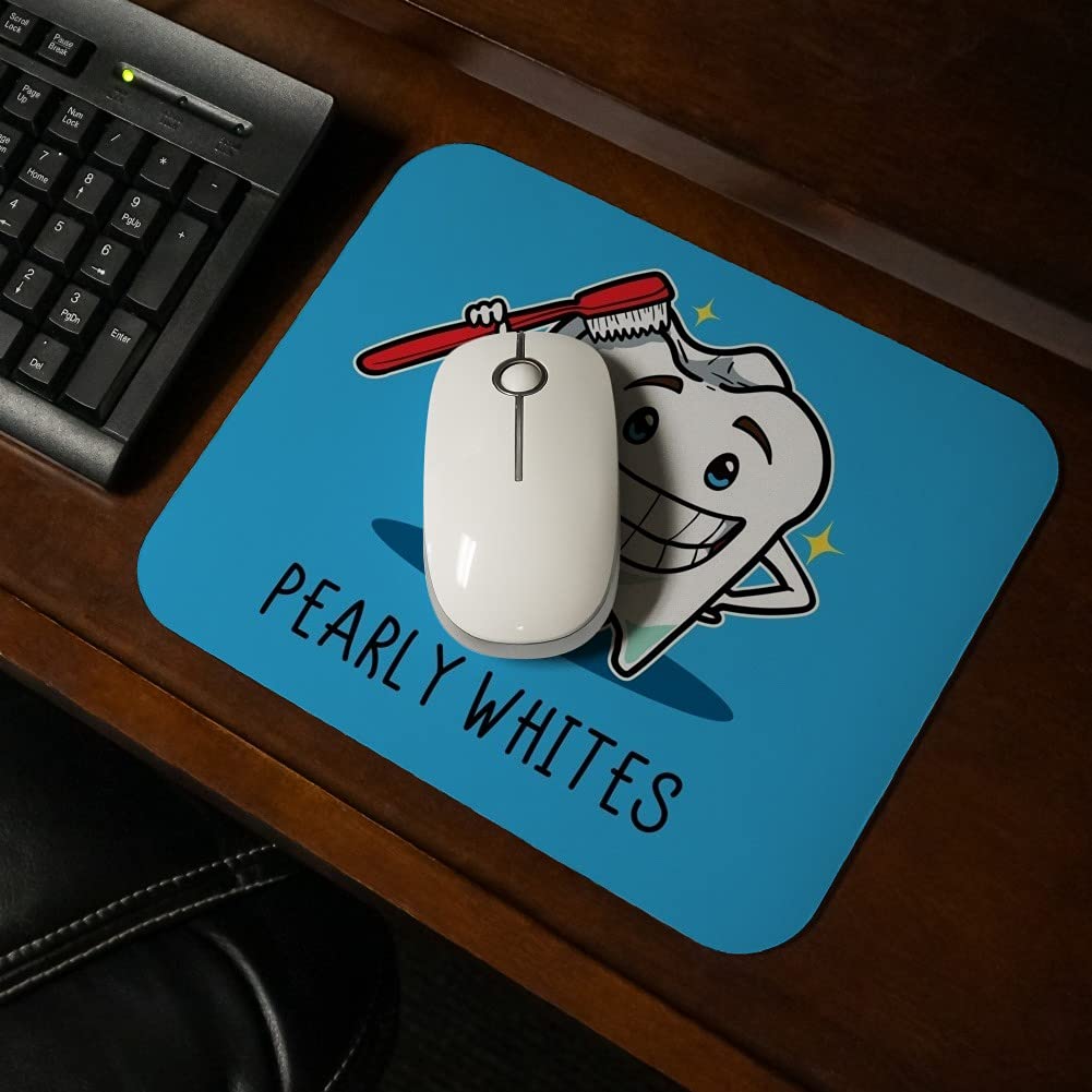 Custom Thin Low Profile Dentist Mouse Pad with 1 Line Sparkling Teeth Design - Perfect for Dental Offices, Home Desks, and Gaming Setups