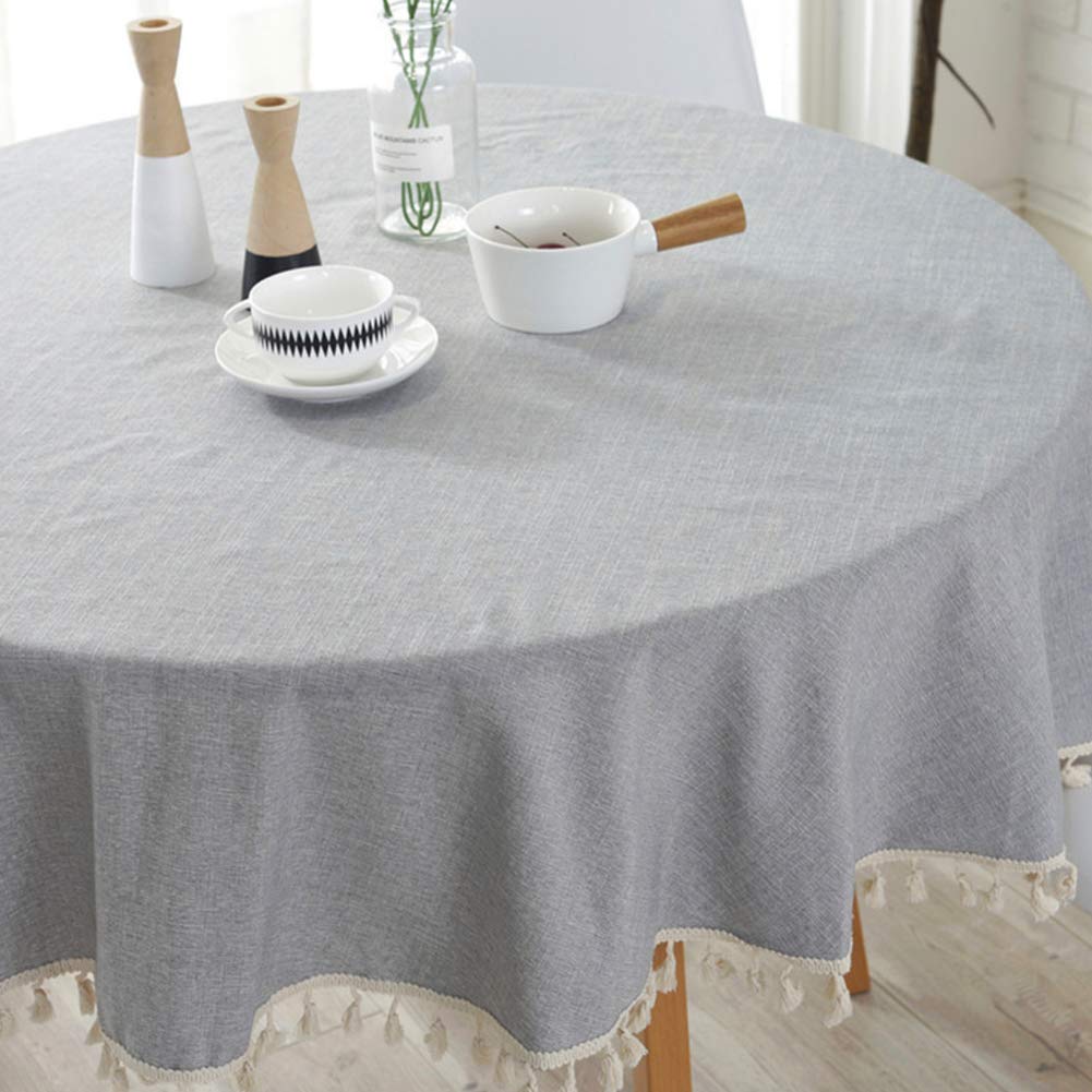 Premium Round Linen Tablecloth 39 Inch - Wrinkle-Free Farmhouse Dining Table Cover with Tassels for Kitchen, Indoor & Outdoor Use - Light Grey Home Decor for Dinner Parties, Picnics, and Seasonal Celebrations