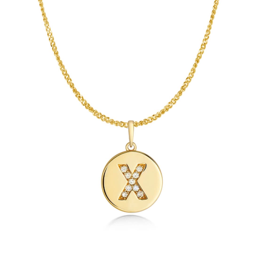 Personalized Diamond Initial Necklace - 14K Solid Gold Disc Pendant from A to Z - Perfect for Birthdays, Anniversaries & Gifts