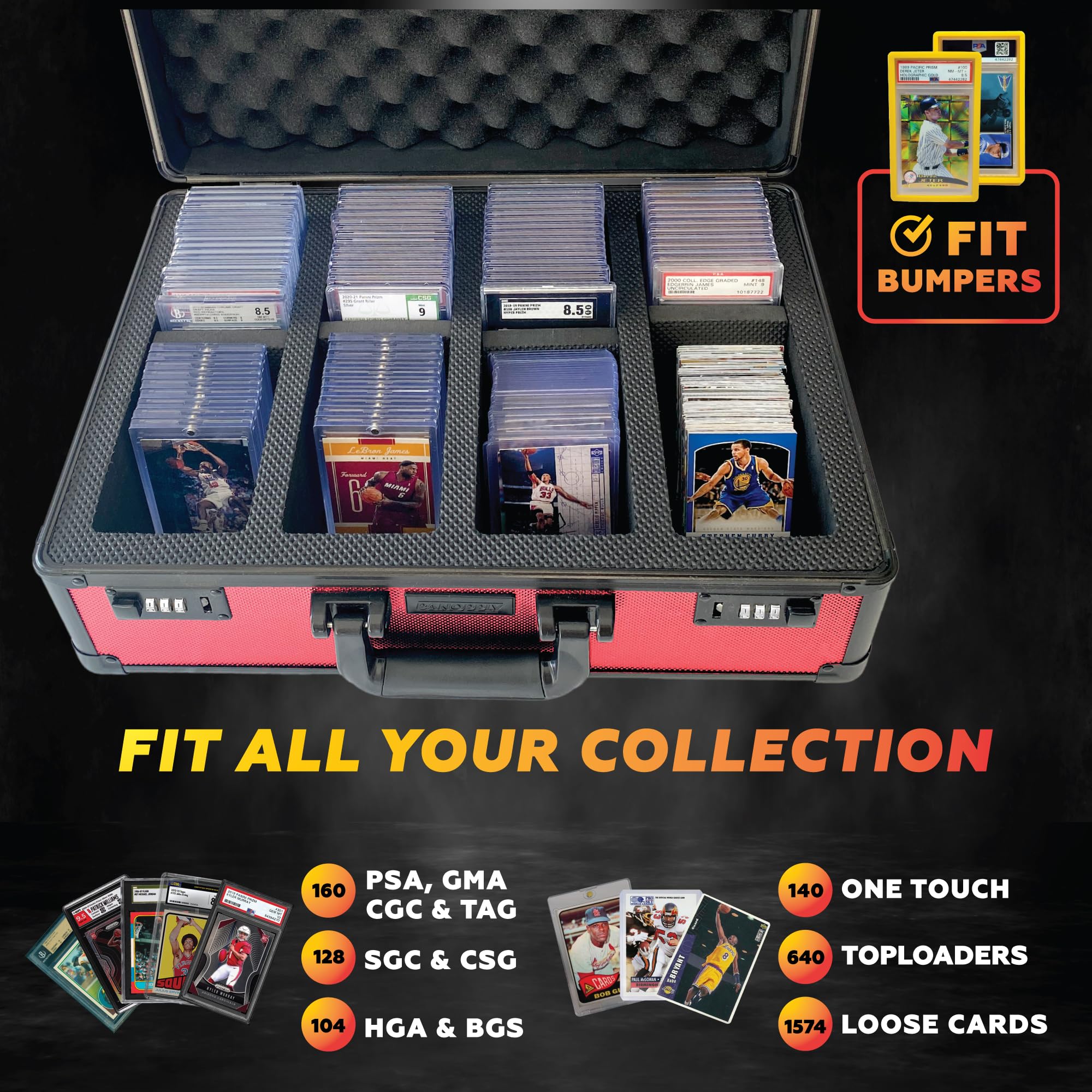 Panopply 160+ 4 Row Graded Card Case - BGS PSA Certified Sports Card Storage Box with Secure Protection | Perfect for Collectors, Trading Cards & Display (Red) - Ideal for Home, Office & Card Show Organization