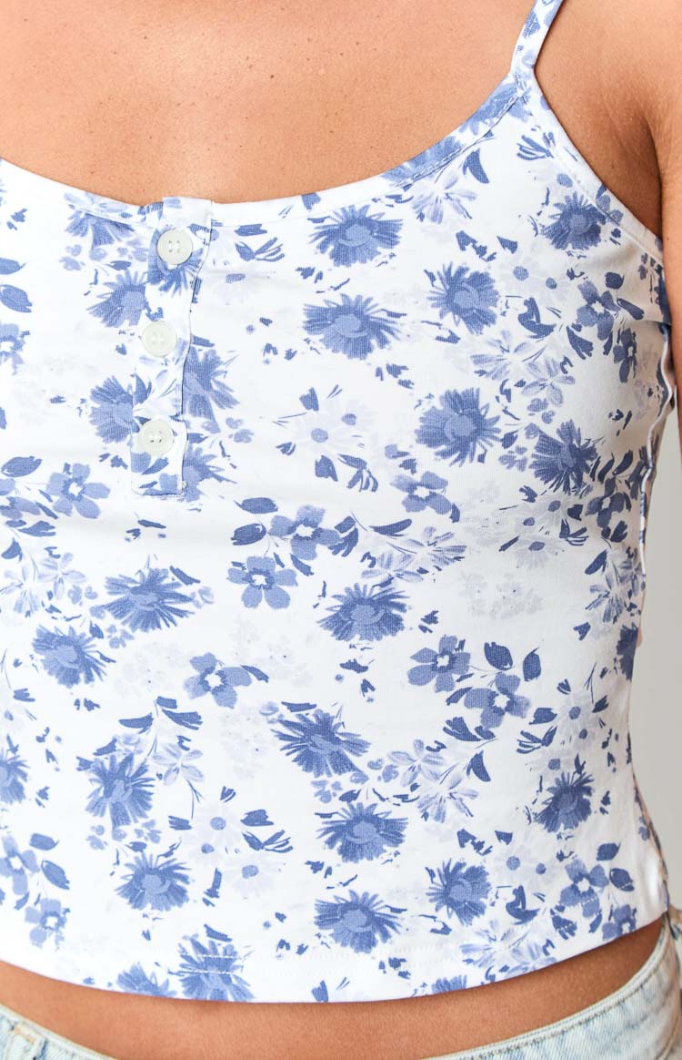 Andie Women's Blue Floral Tank Top - Soft Breathable Summer Sleeveless Shirt for Casual Wear, Beach Outfits & Yoga