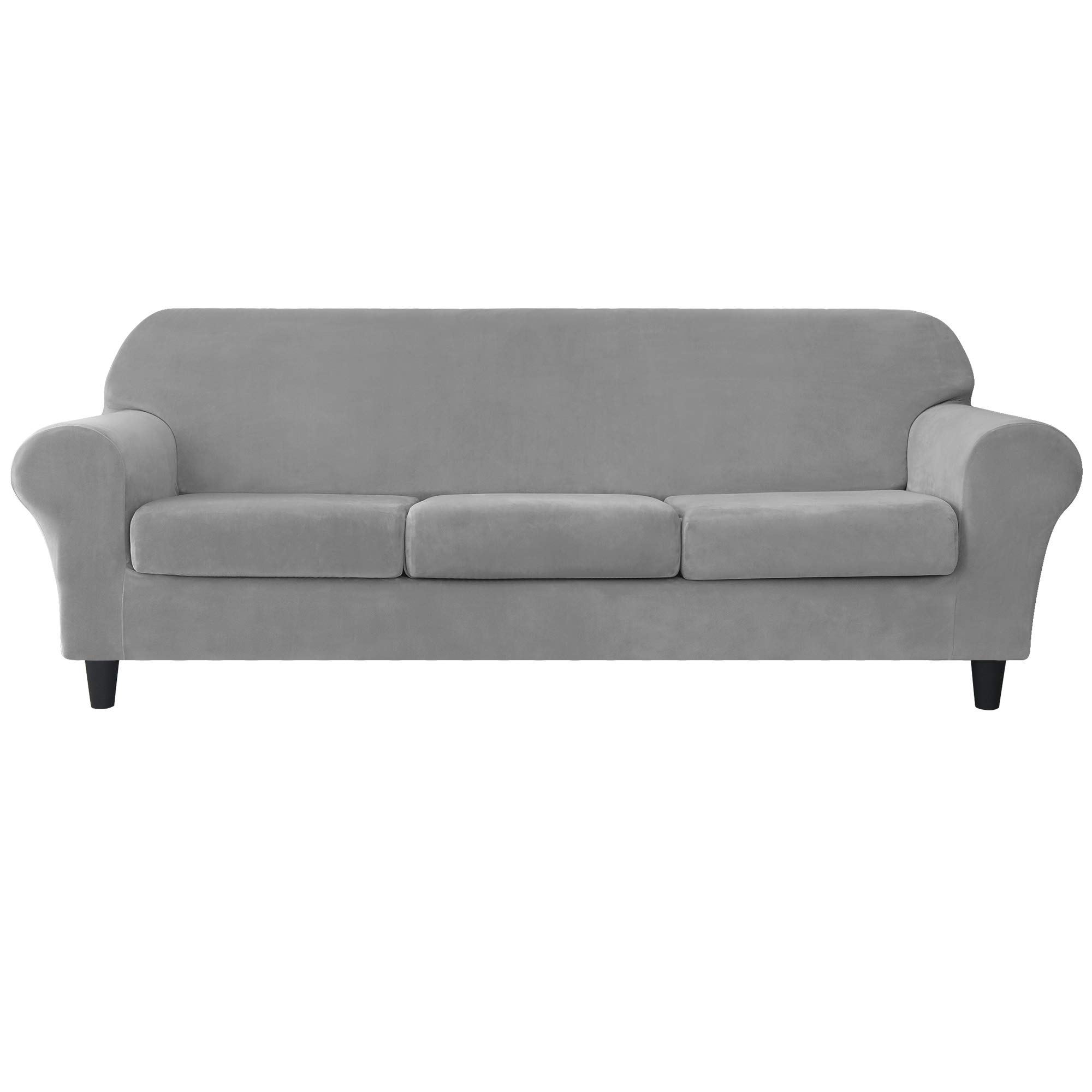 Ultra Soft Velvet Stretch Sofa Slipcover - Large Grey Furniture Protector for Couches | Pet & Kid Friendly Couch Cover | Perfect for Living Room, Family Room & Home Decor