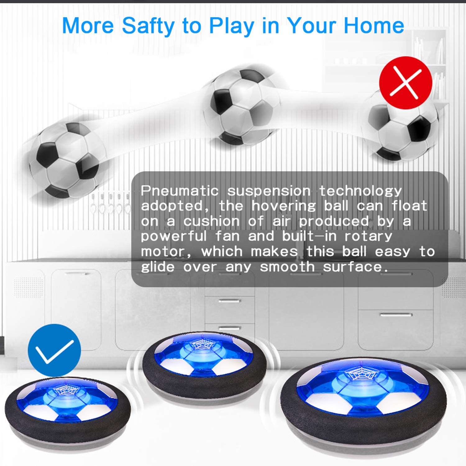 **TURNMEON 2 Pack Rechargeable Hover Soccer Ball with LED Lights & Foam Bumper - Indoor Floating Soccer Toy for Kids, Boys & Girls - Perfect Holiday, Valentine's Day Gift (Black) - Fun for Playrooms, Birthday Parties & Backyard Games**
