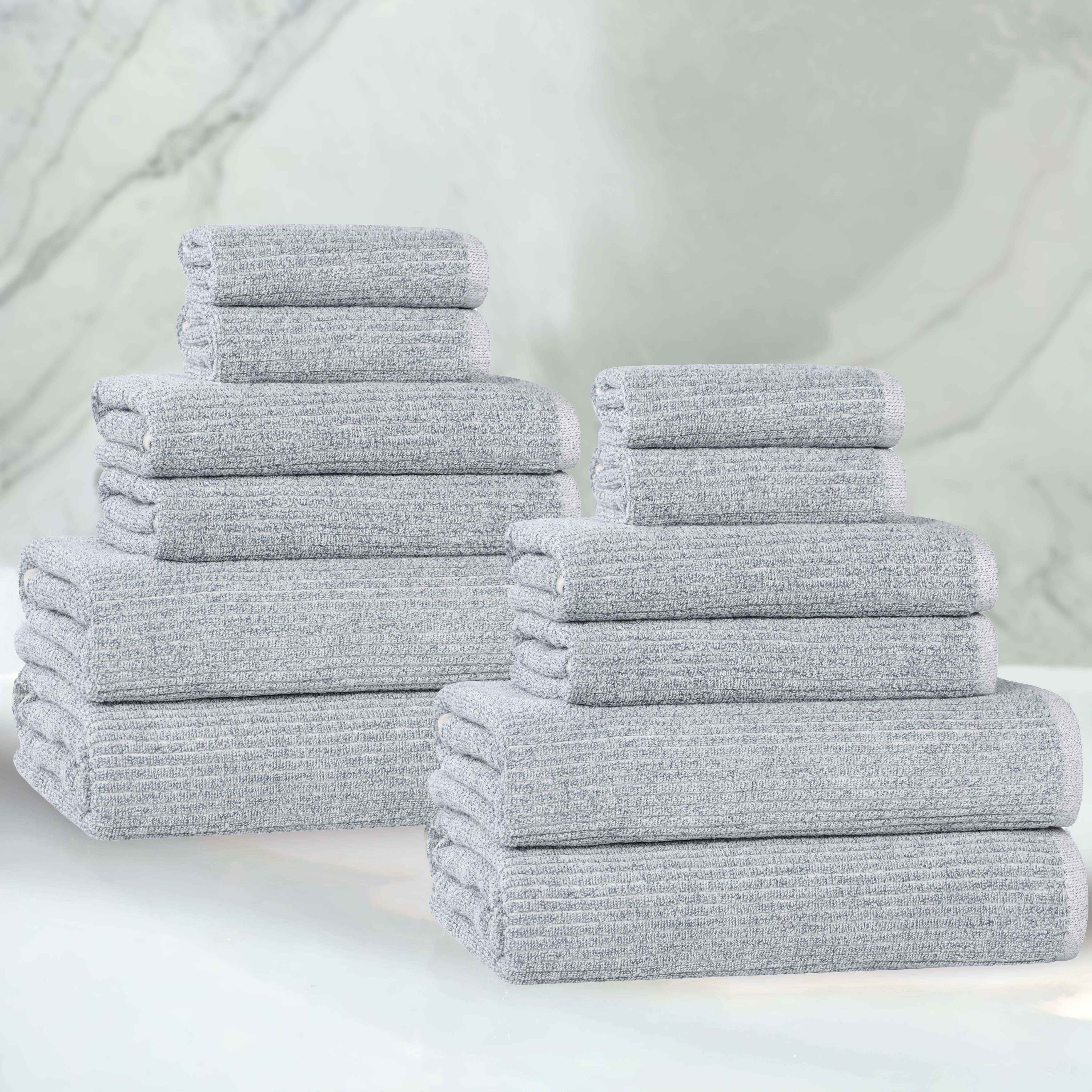 Premium 12-Piece Cotton Blend Ribbed Bath Towel Set - Soft, Absorbent & Durable - Perfect for Spa, Bathroom & Beach Use