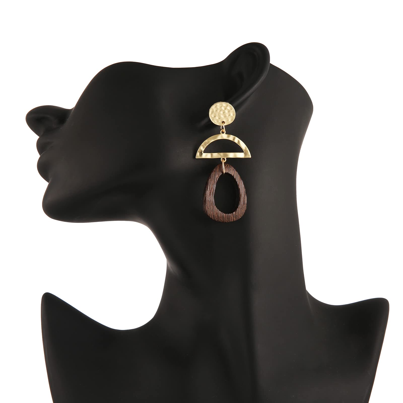 STWTR Women's Natural Wood Earrings - Minimalist Retro Hollow Design, Stainless Steel Hook, Lightweight Fashion Jewelry Set for Casual Wear, Office, and Boho Outfits