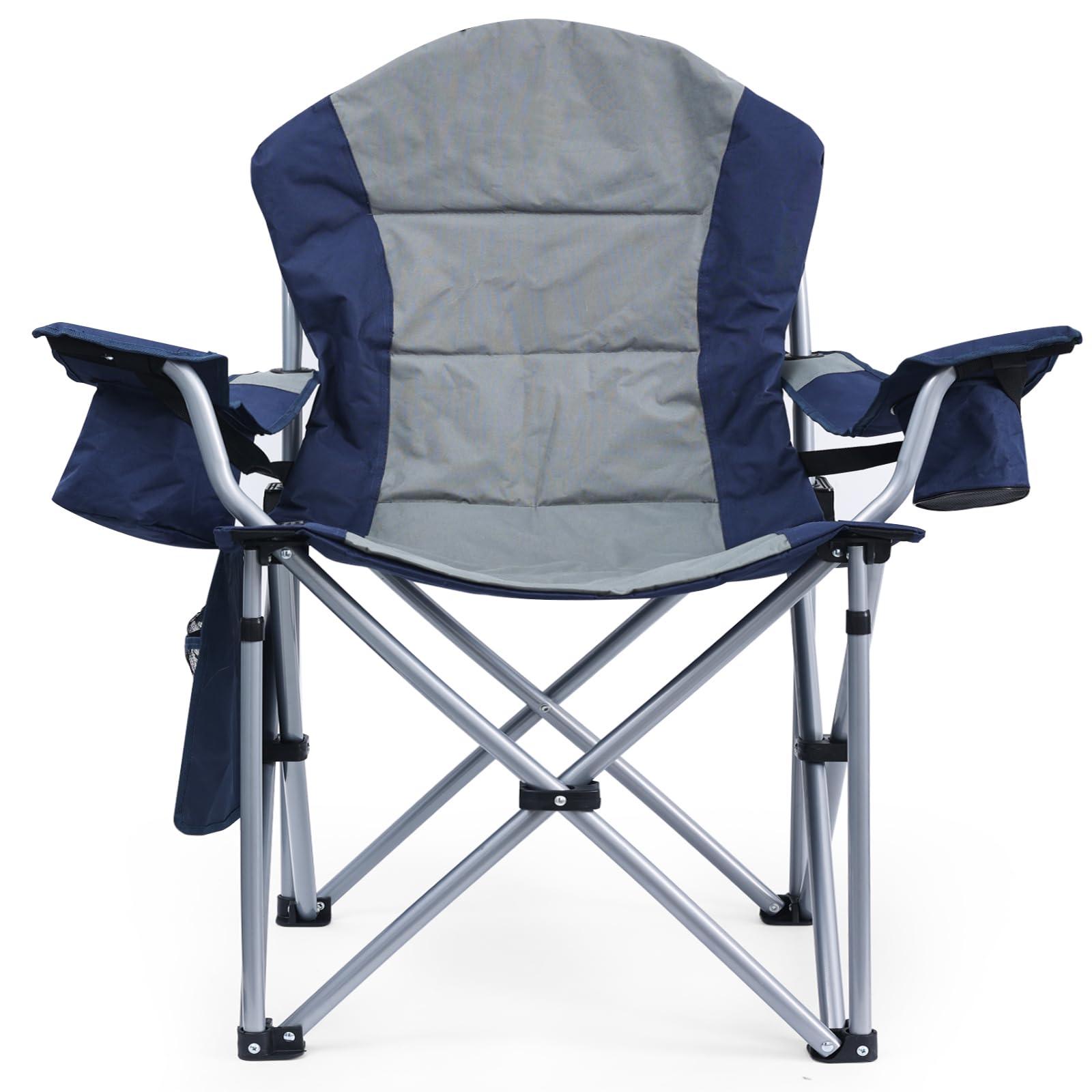**Heavy Duty Oversized Camping Chairs for Adults - Padded Folding Chairs with Lumbar Support & Storage Pocket - 400LB Capacity - Perfect for Outdoor Camping, Backyard, Beach & Picnic**
