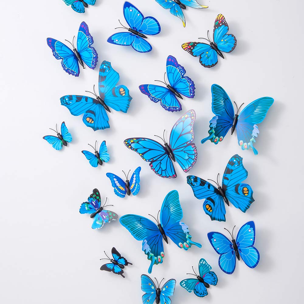 36PCS 3D Butterfly Wall Decals - Removable Mural Stickers for Home Decor, Kids Room & Bedroom, Blue - Perfect for Nursery, Living Room & Party Decoration
